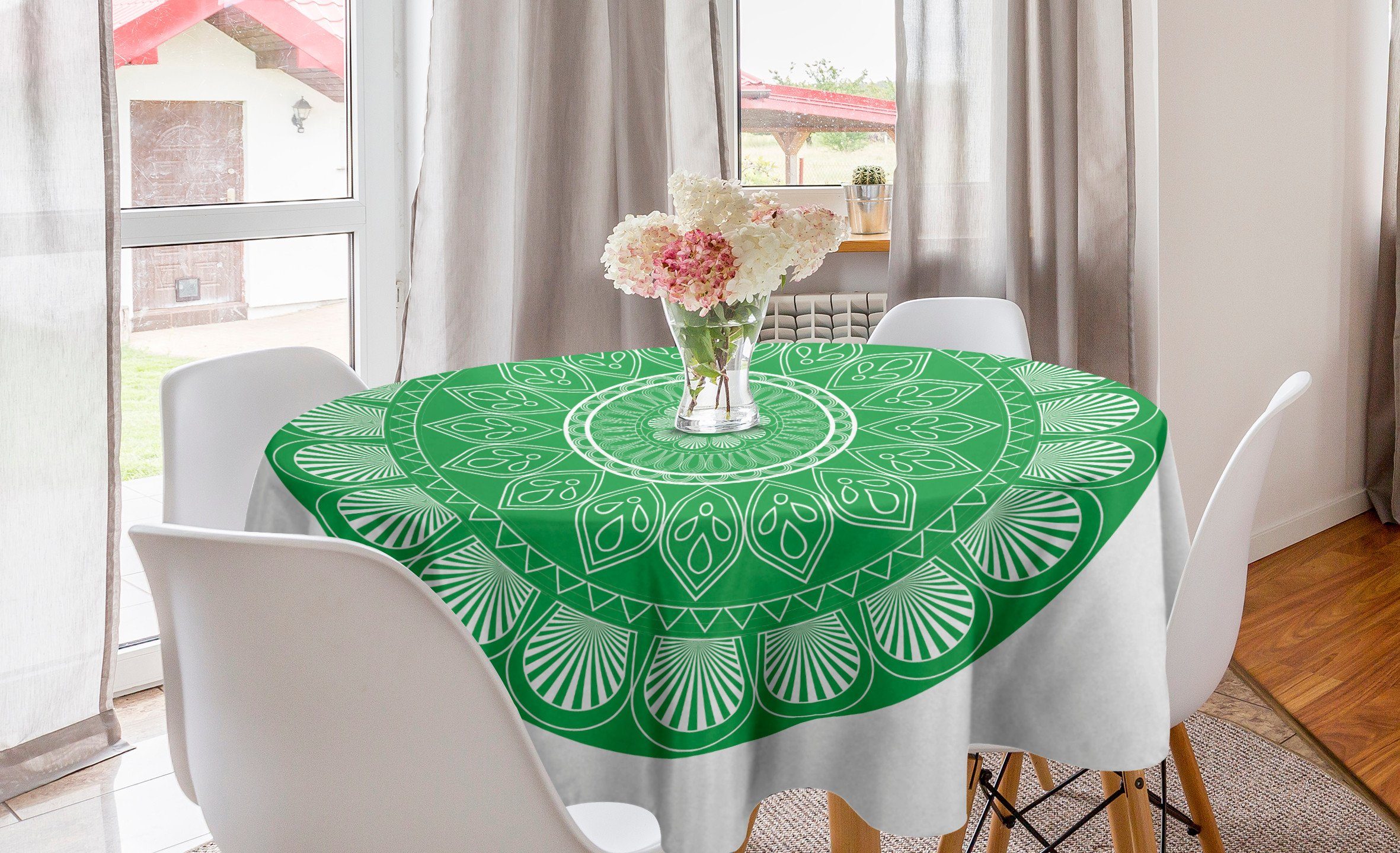 Tischdecke Abdeckung Esszimmer Dekoration, für Abakuhaus Kreis grüne Orientalische Küche Mandala Blumen-Motiv Tischdecke