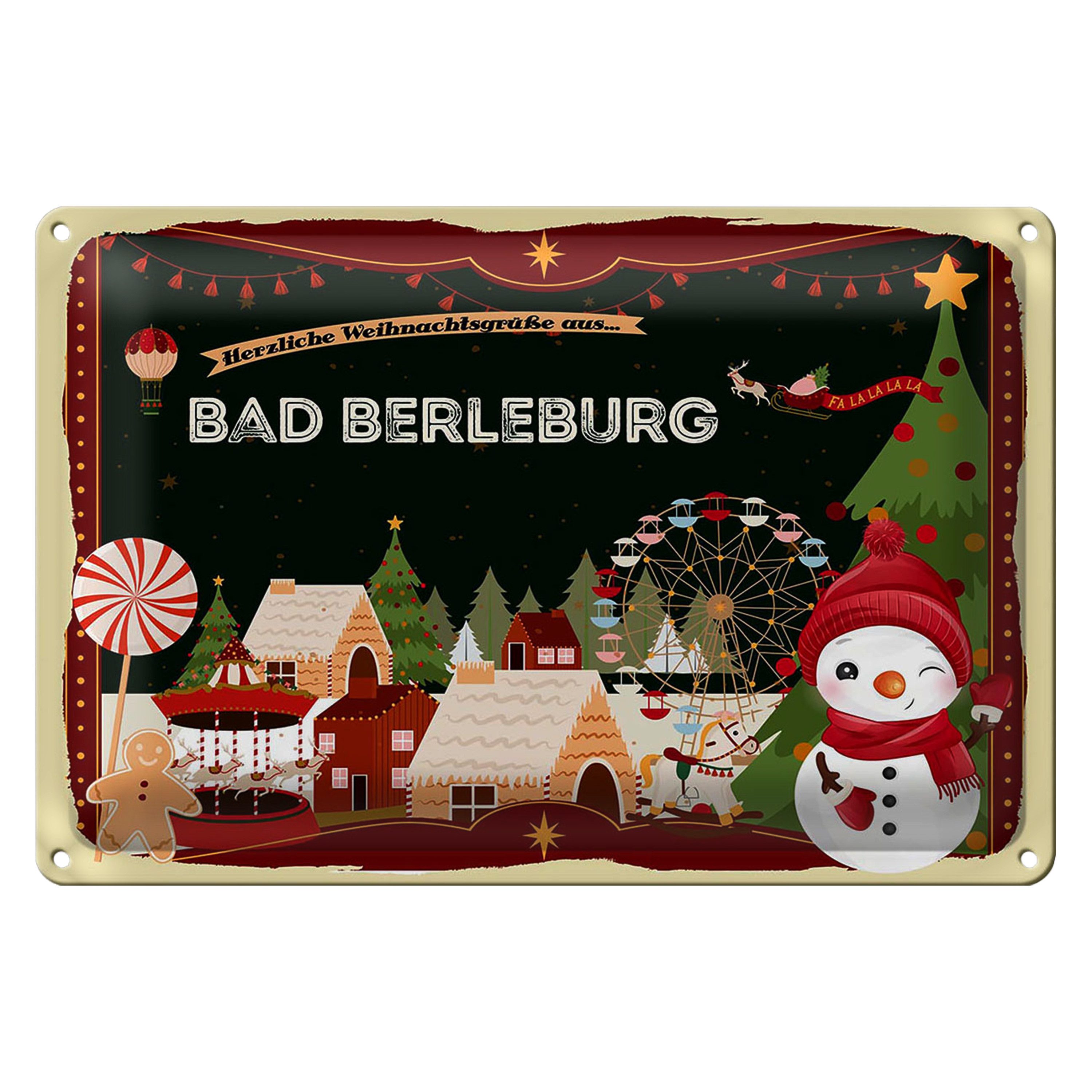 Roomando Metallschild Weihnachten Grüße BAD BERLEBURG 40x30cm
