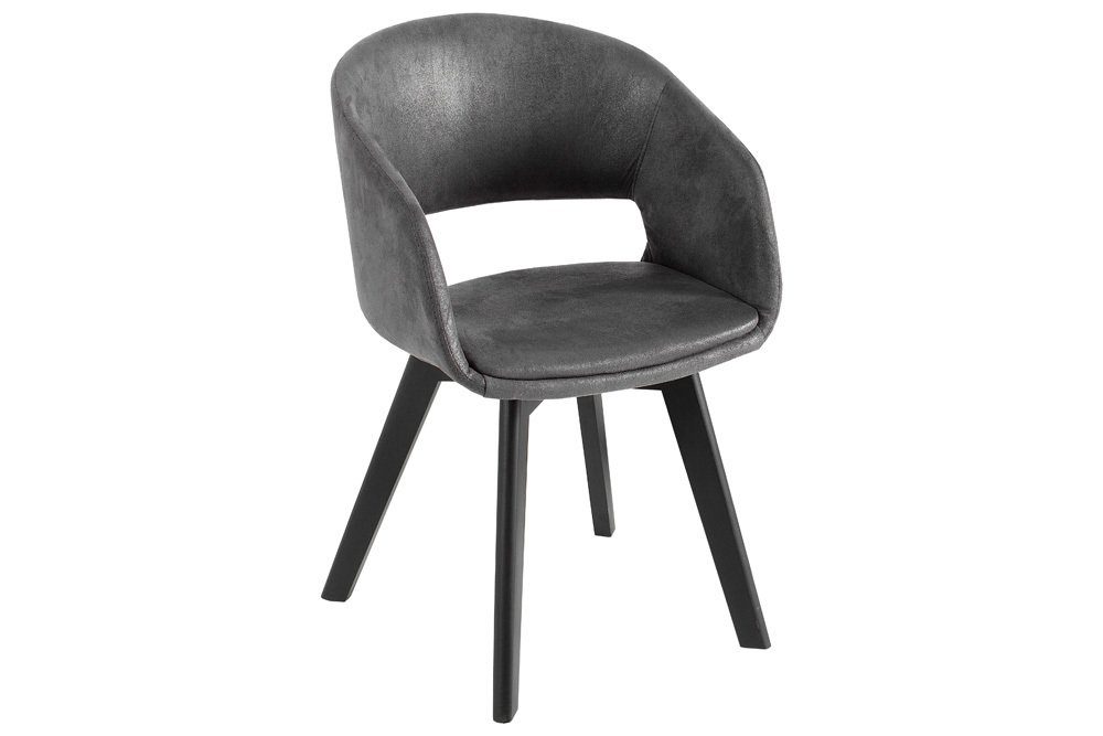 LebensWohnArt Stuhl Design Stuhl DENMARK grau Mikrofaser schwarze Holzbeine