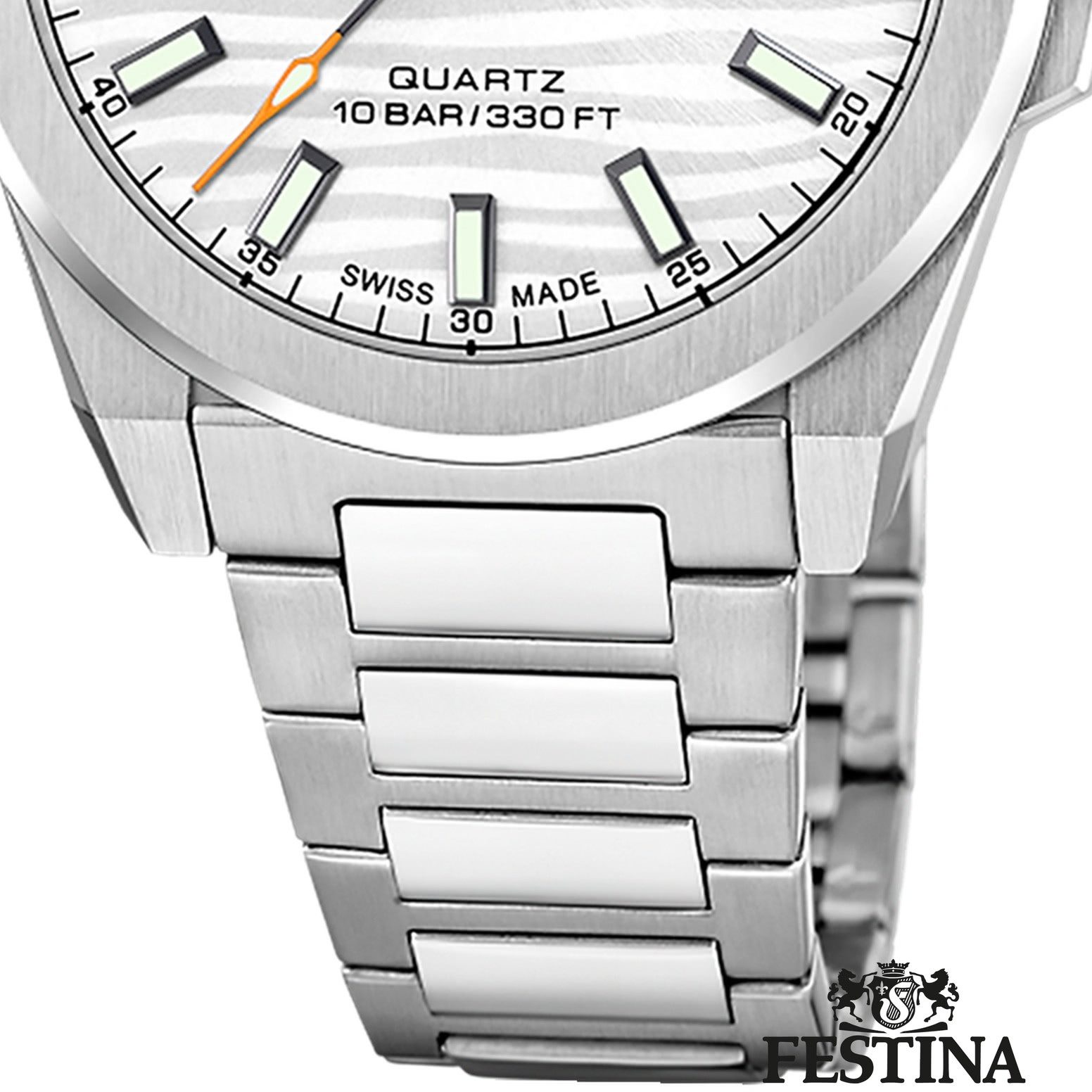 Festina Quarzuhr Festina Herrenuhr Swiss Made Armbanduhr, (Analoguhr), Herren Armbanduhr rund, Edelstahlarmband silber, Elegant