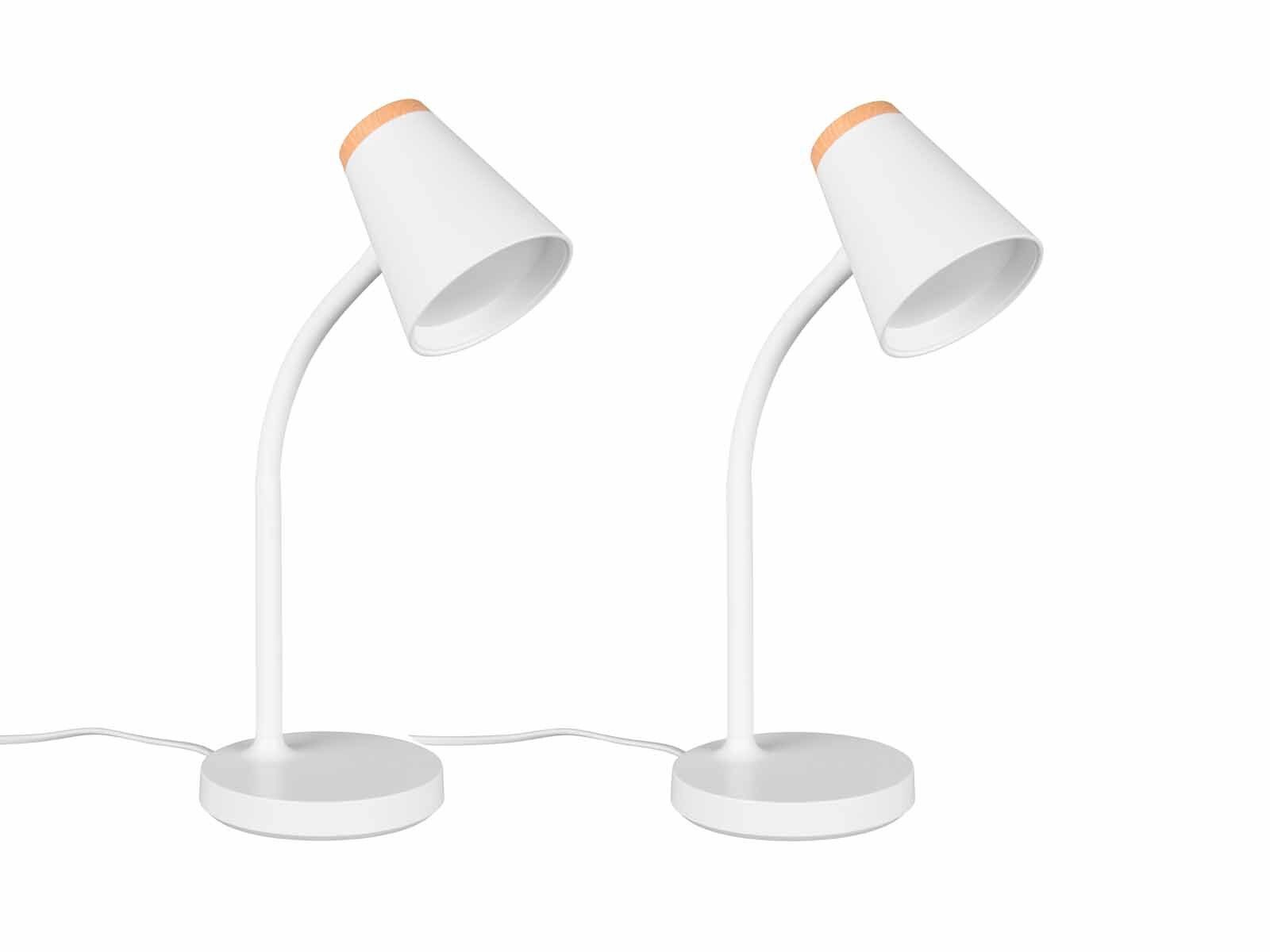 Reality Leuchten LED Schreibtischlampe, LED fest integriert, Warmweiß, 2er SET Schwanenhalslampen Weiß, Leselampen Nachttisch Bett, Höhe 36cm