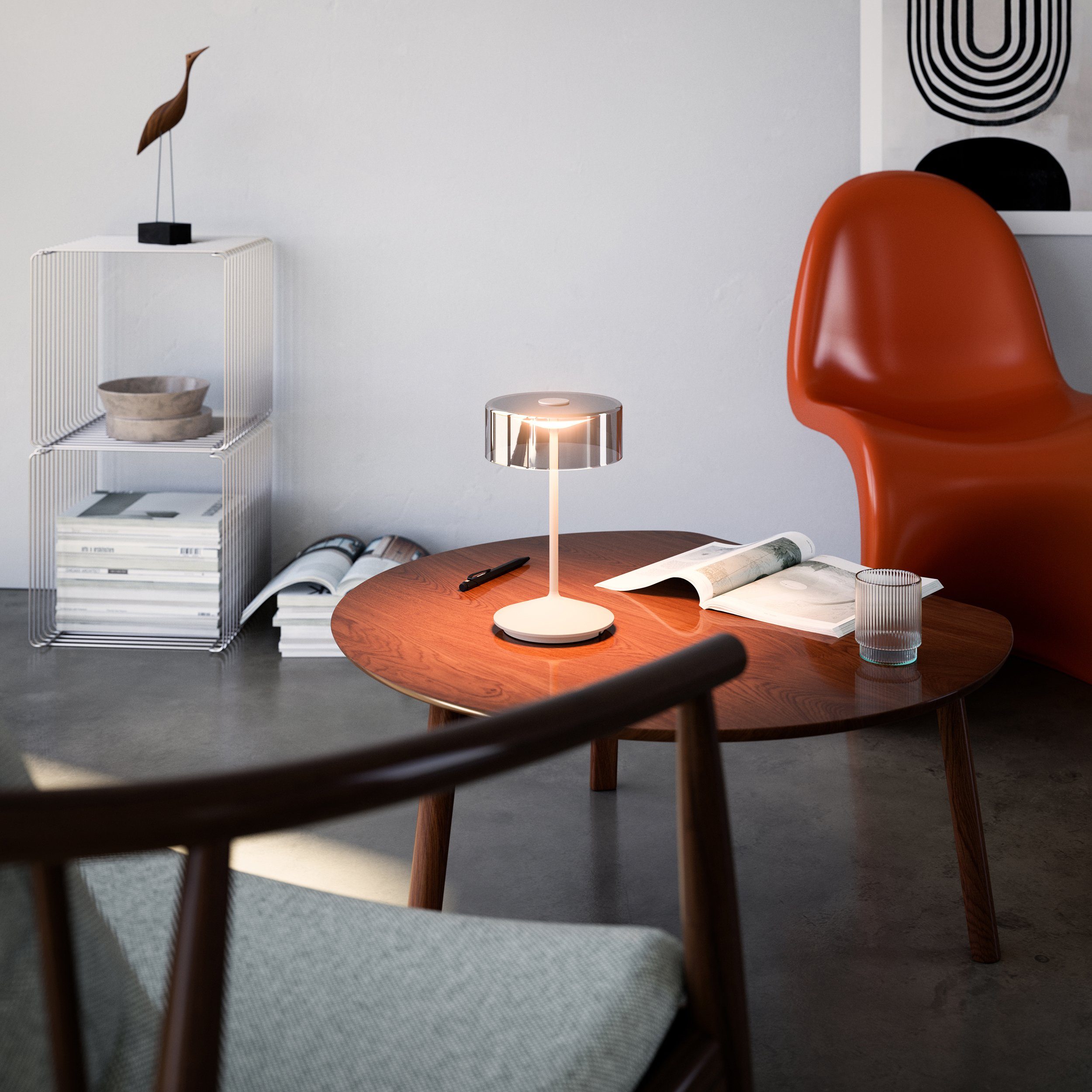 SIGOR LED Tischleuchte Akku-Glasleuchte NUMOTION dünenbeige, Dimmbar, LED fest integriert, Warmweiß