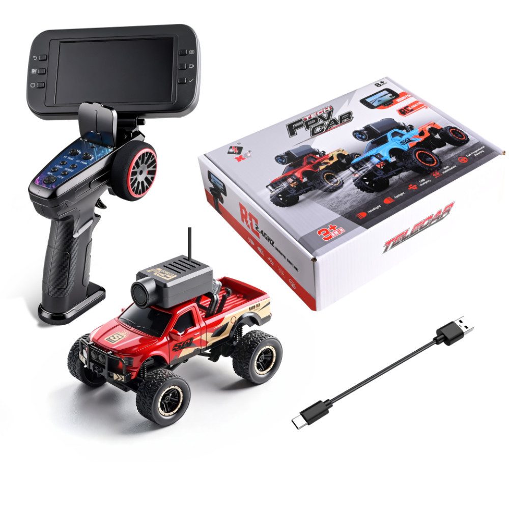 AUDEW RC-Auto RTR 1:64 FPV Mini Ferngesteuertes Auto mit WiFi Kamera, LED Licht, 2,4GHz RWD RC Auto mit FPV-Monitor, App- & VR-Steuerung, Gyro