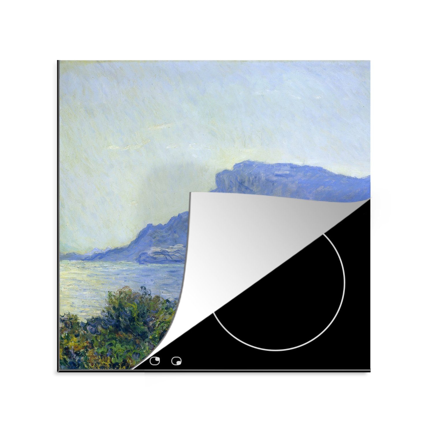 MuchoWow Herdblende-/Abdeckplatte La Corniche bei Monaco - Claude Monet, Vinyl, (1 tlg), 78x78 cm, Ceranfeldabdeckung, Arbeitsplatte für küche