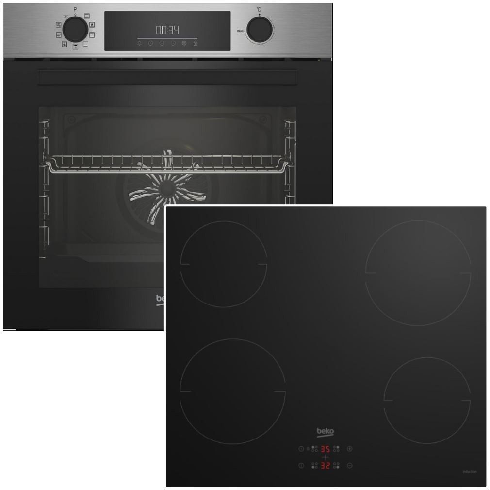 BEKO Backofen-Set Pyrolyse + Induktionskochfeld Restwärmeanzeige 60 cm autark, mit Nein, Pyrolyse-Selbstreinigung