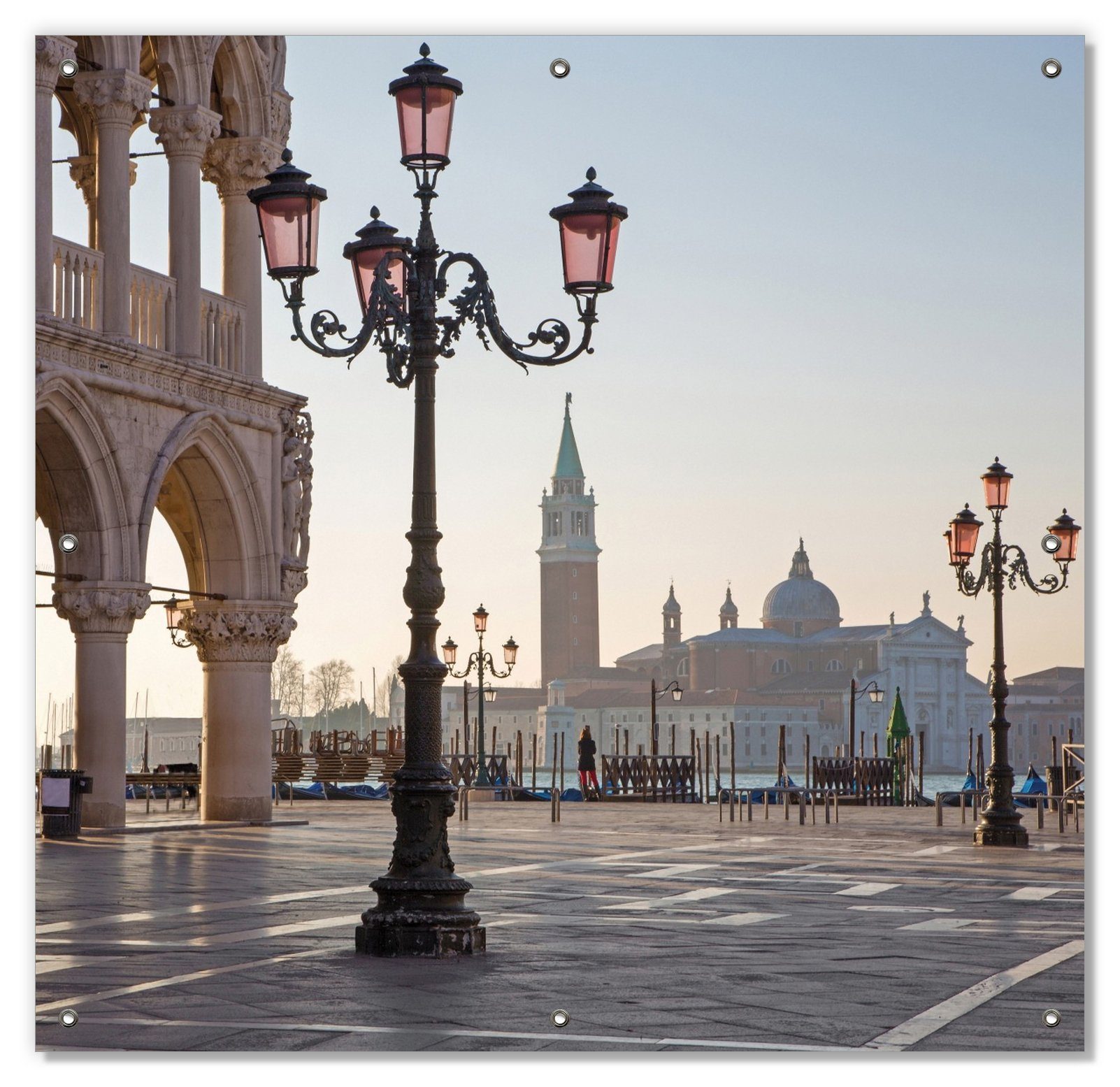 Sonnenschutz Venedig - Dogenpalast, Markusplatz und San Giorgio Maggiore II, Wallario, blickdicht, mit Saugnäpfen, wiederablösbar und wiederverwendbar