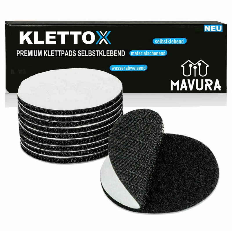 Klettband KLETTOX Klettpads Klettverschluss Klettband Klettpunkte, MAVURA, Klett selbstklebend schwarz [6er Set]