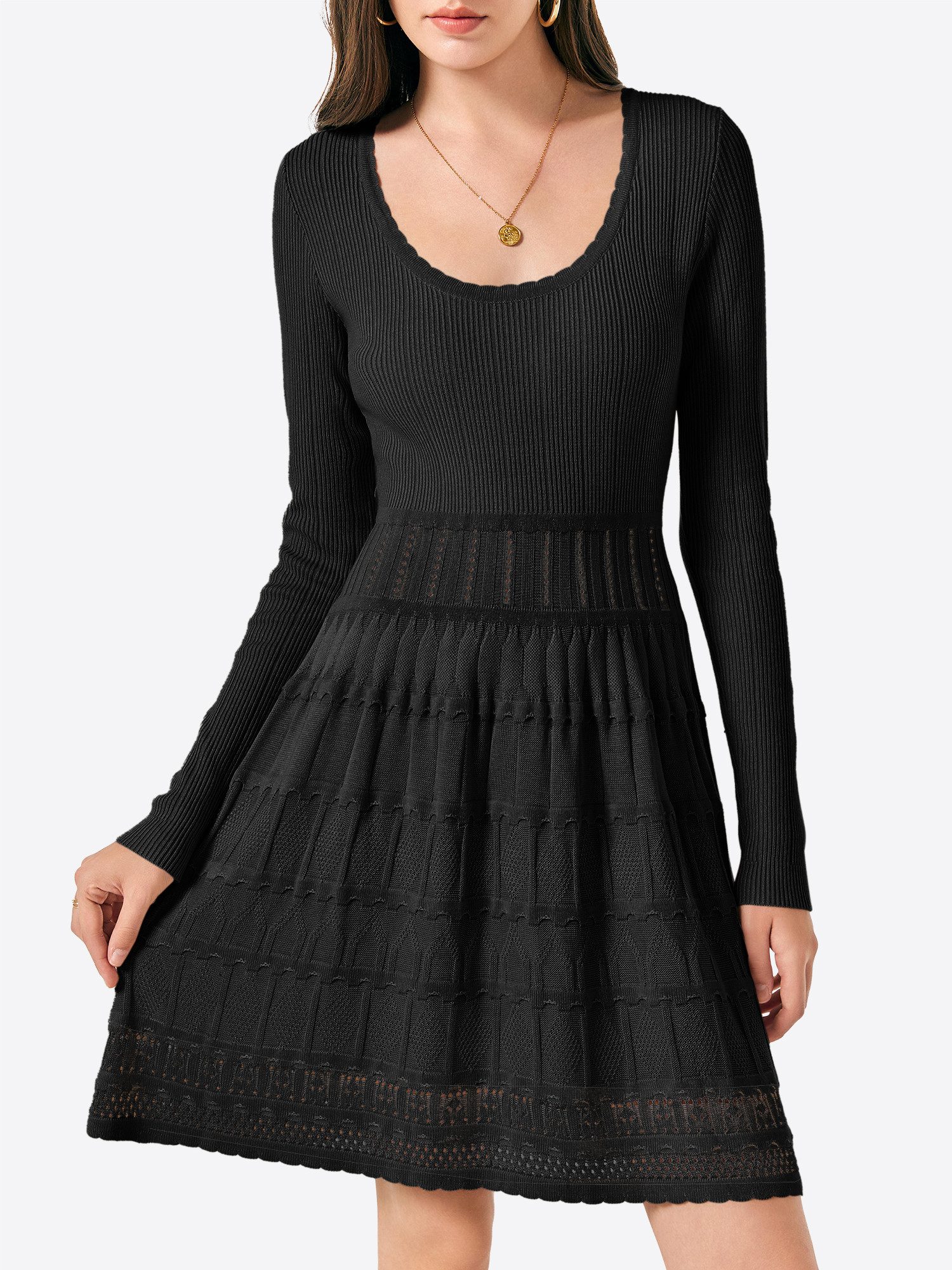 Imily Bela Strickkleid Damen Kurzes A-Linien-Kleid mit Rundhalsausschnitt (Packung, 1-tlg., 1per-Pack) casual – Bild 4 von 5