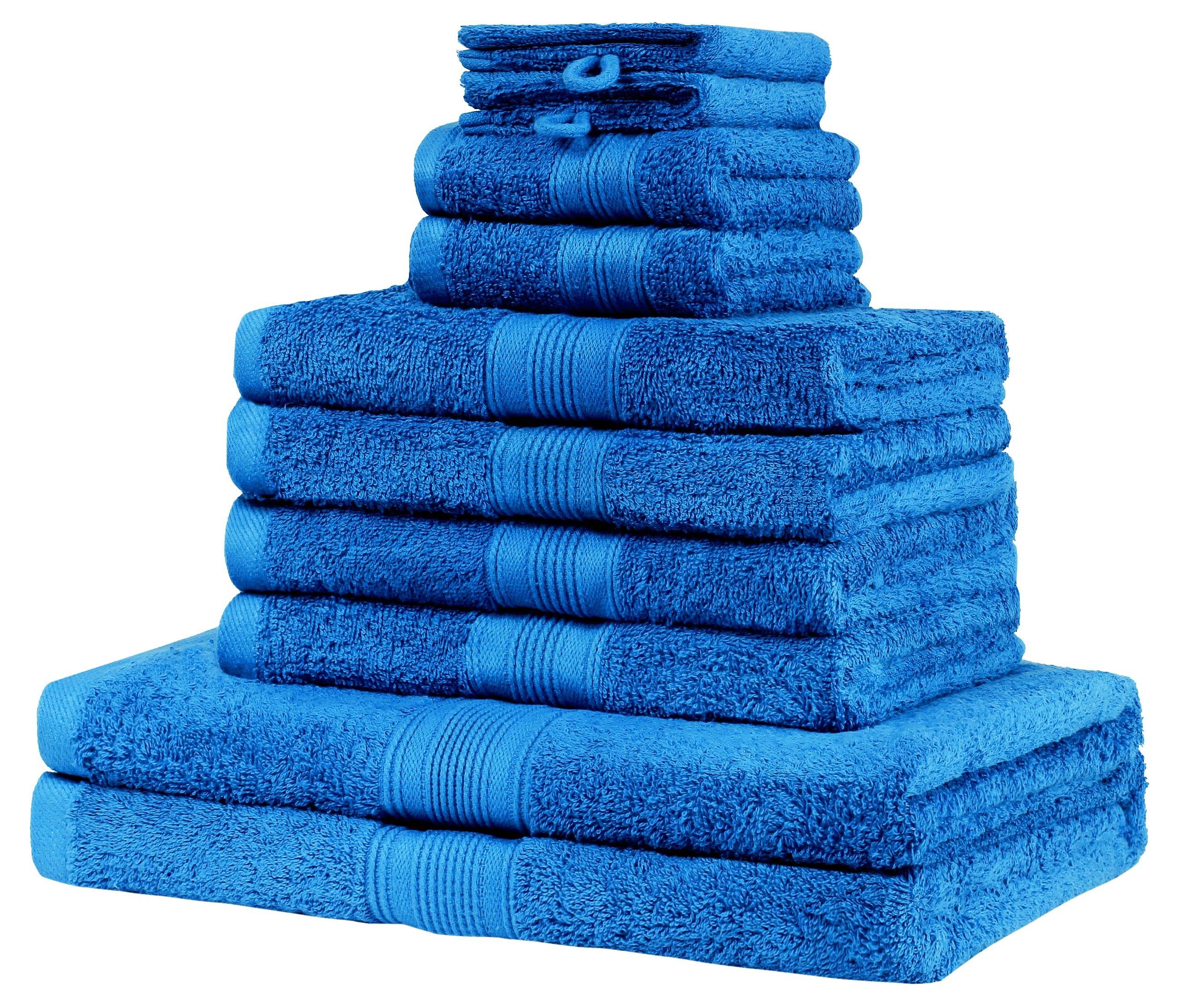 2X 2X Baumwolle, Duschtücher, Handtuch-Set NatureMark Waschhandschuhe Handtücher, 100% Set Gästetücher, 2X blau Royal Handtuch 4X (10-tlg), 10tlg. 500gsm,