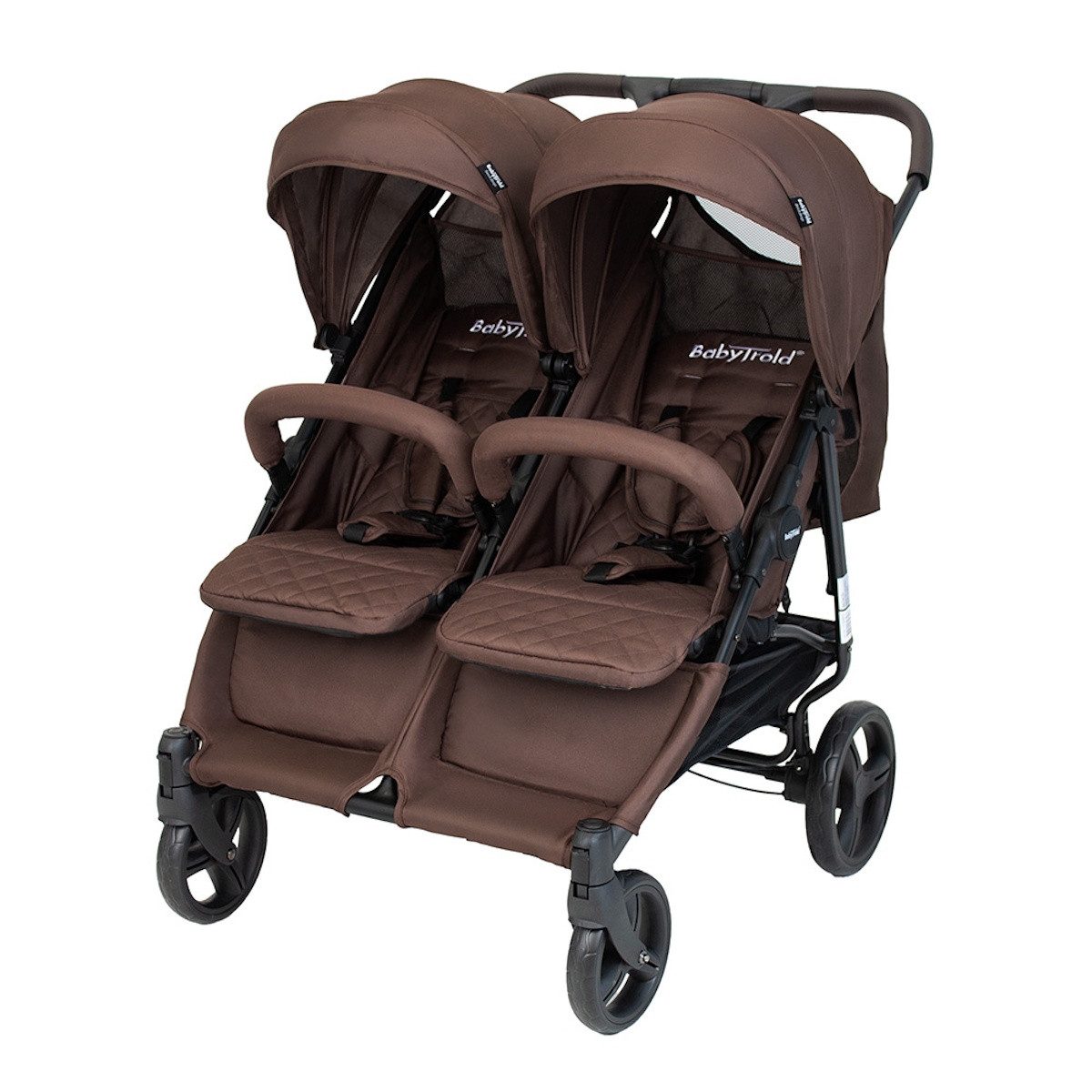 Babytrold Zwillingsbuggy OS2 Zwillingsbuggy Olive, verstellbar, pannensichere Räder, Großer Einkaufskorb, viel Stauraum