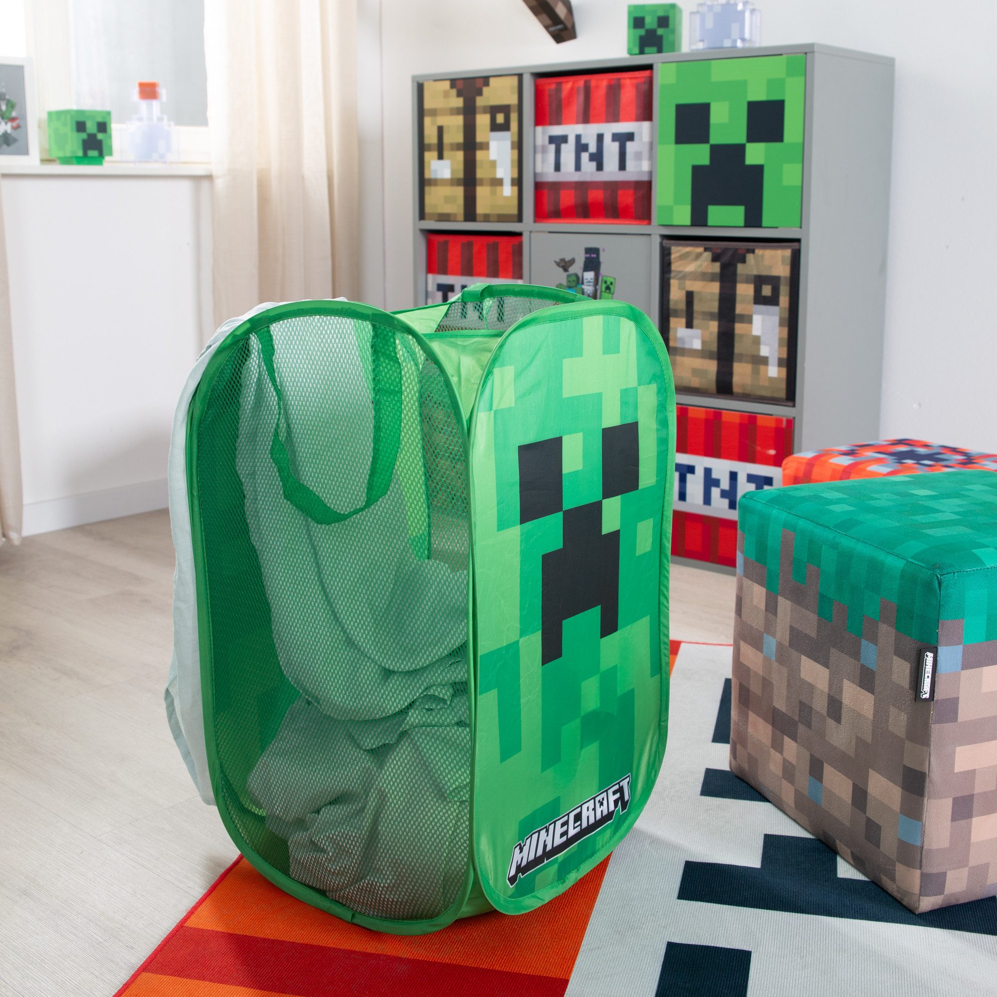 Minecraft Wäschekorb aus Stoff - Wäschebox - Faltbar mit 2 Hänkeln - Mit Cr günstig online kaufen