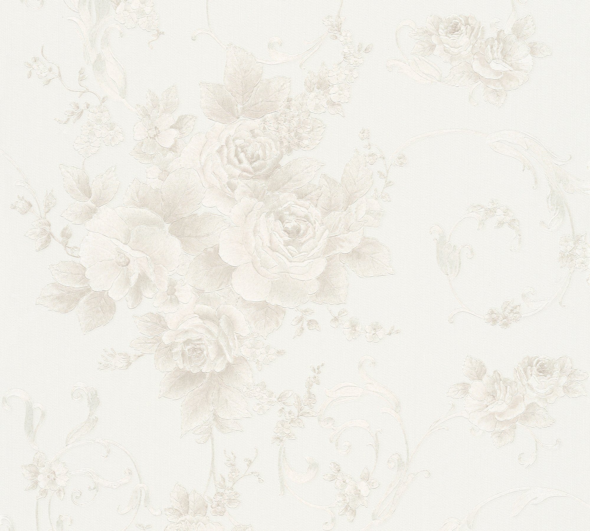 Bricoflor Vlies Rosentapete in Creme Silber Weiße Vliestapete mit Blumen im günstig online kaufen