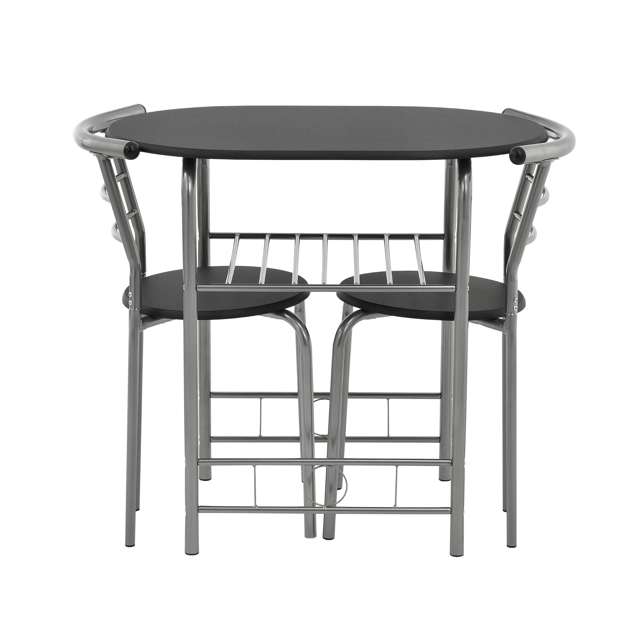 en.casa Sitzgruppe, (3-tlg), Stühlen Set schwarz/silber 2 Esstisch »Ylitornio« mit oval Bistro
