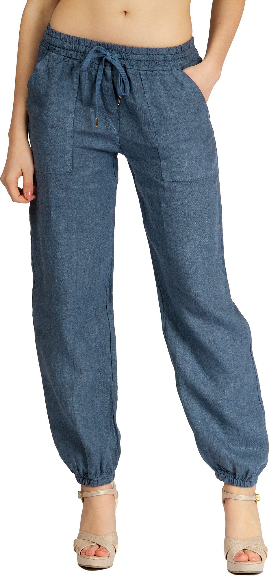Caspar Leinenhose KHS051 elegante Damen Casual Sommer Leinenhose jeans blau | Leinenhosen