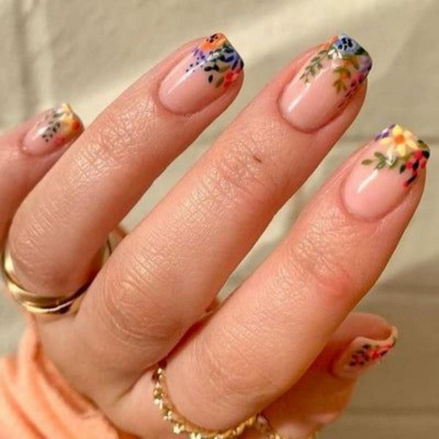 Kunstfingernägel 24 Stück Farbige Blumen Press on Nails, Glossy Kunstnägel