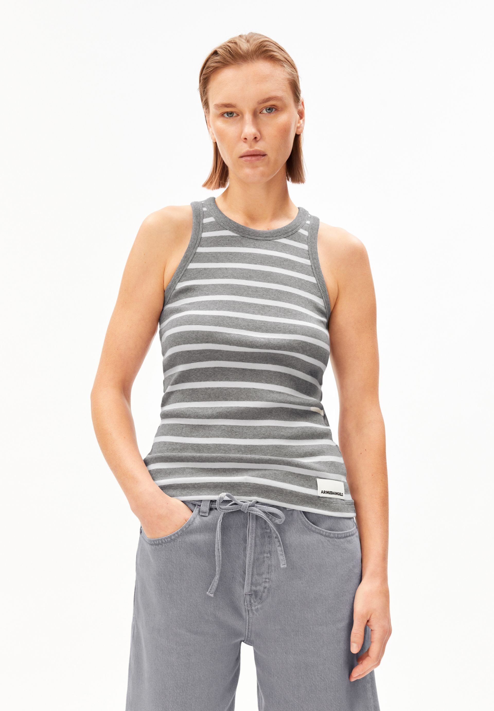Armedangels Shirttop KANITAA STRIPES Ripp-Top aus Bio-Baumwoll Mix (Fitted) Rundhalsausschnitt