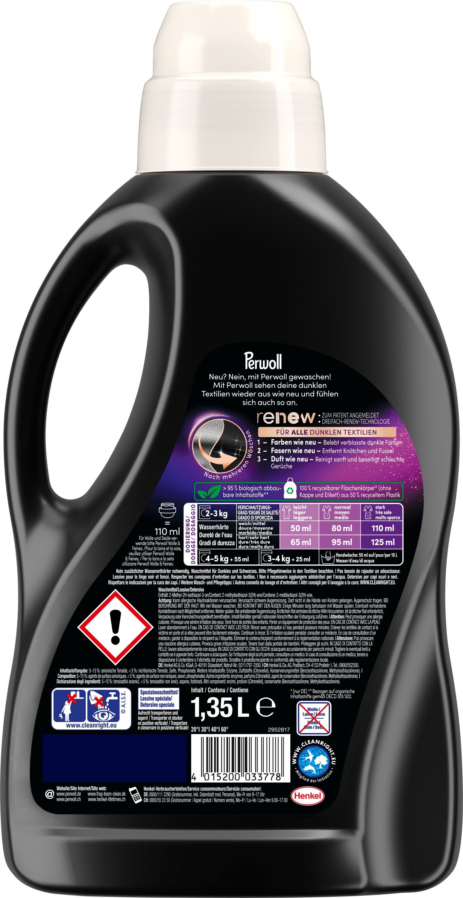 Perwoll Black & White 2 x 27 WL (54WL) Vollwaschmittel (Doppelpack, [- Flüssigwaschmittel mit Dreifach-Renew-Technologie für dunkle & weiße Wäsche)