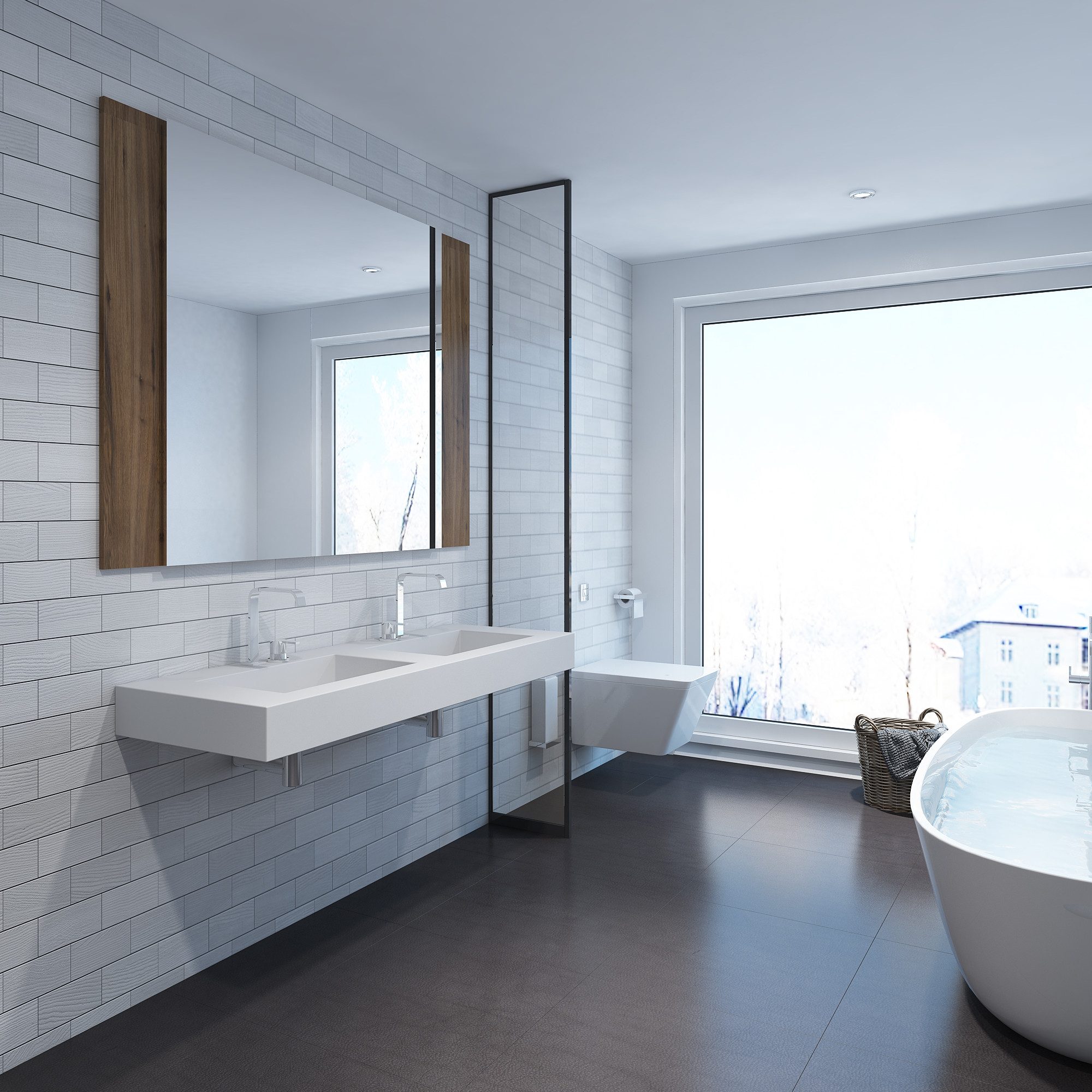 Henneke Doppelwaschtisch Corian® mit Becken Pure eckig, Fugenlos aus Mineralwerkstoff