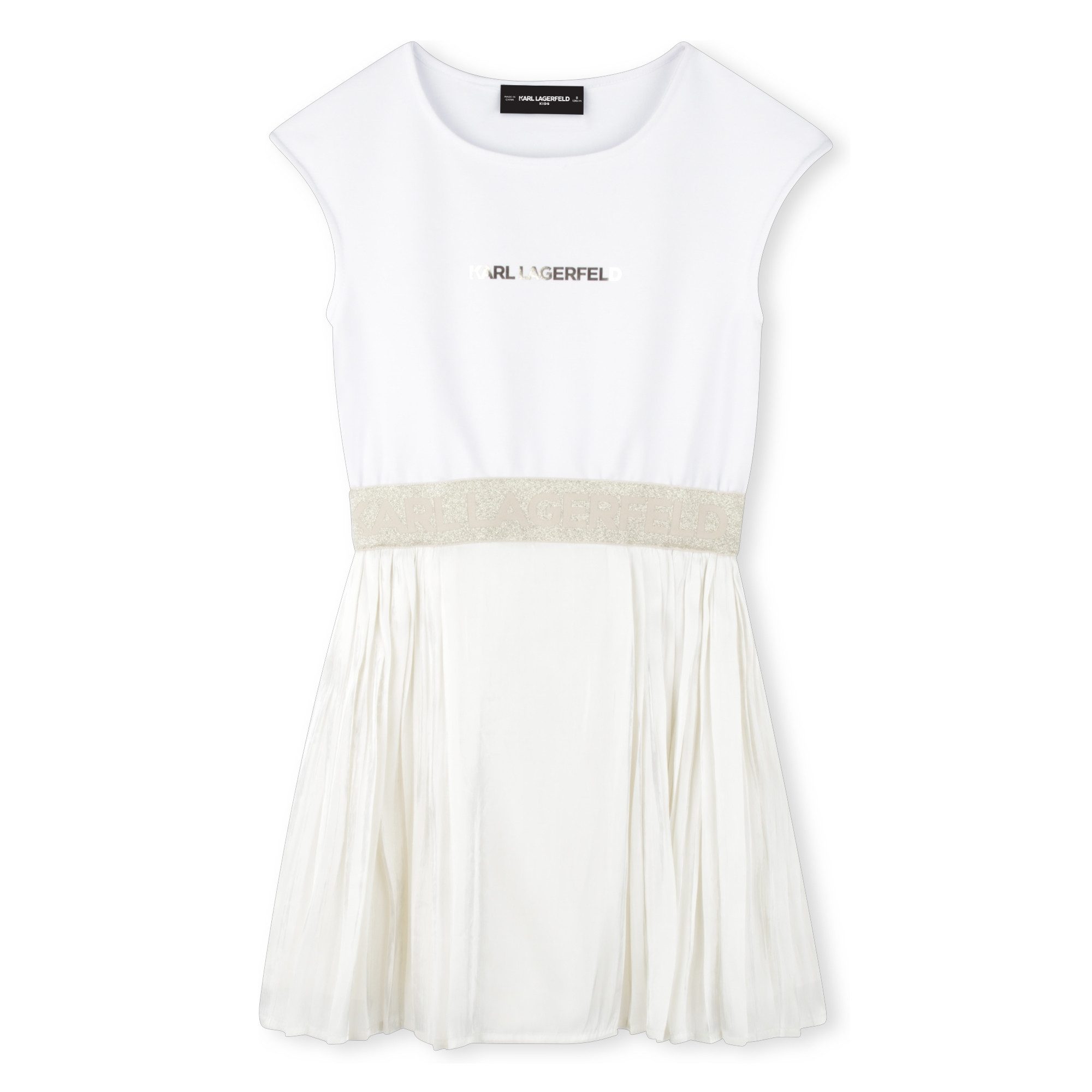 KARL LAGERFELD Cocktailkleid KARL LAGERFELD Kids ärmelloses Festkleid in weiß mit goldenen Details