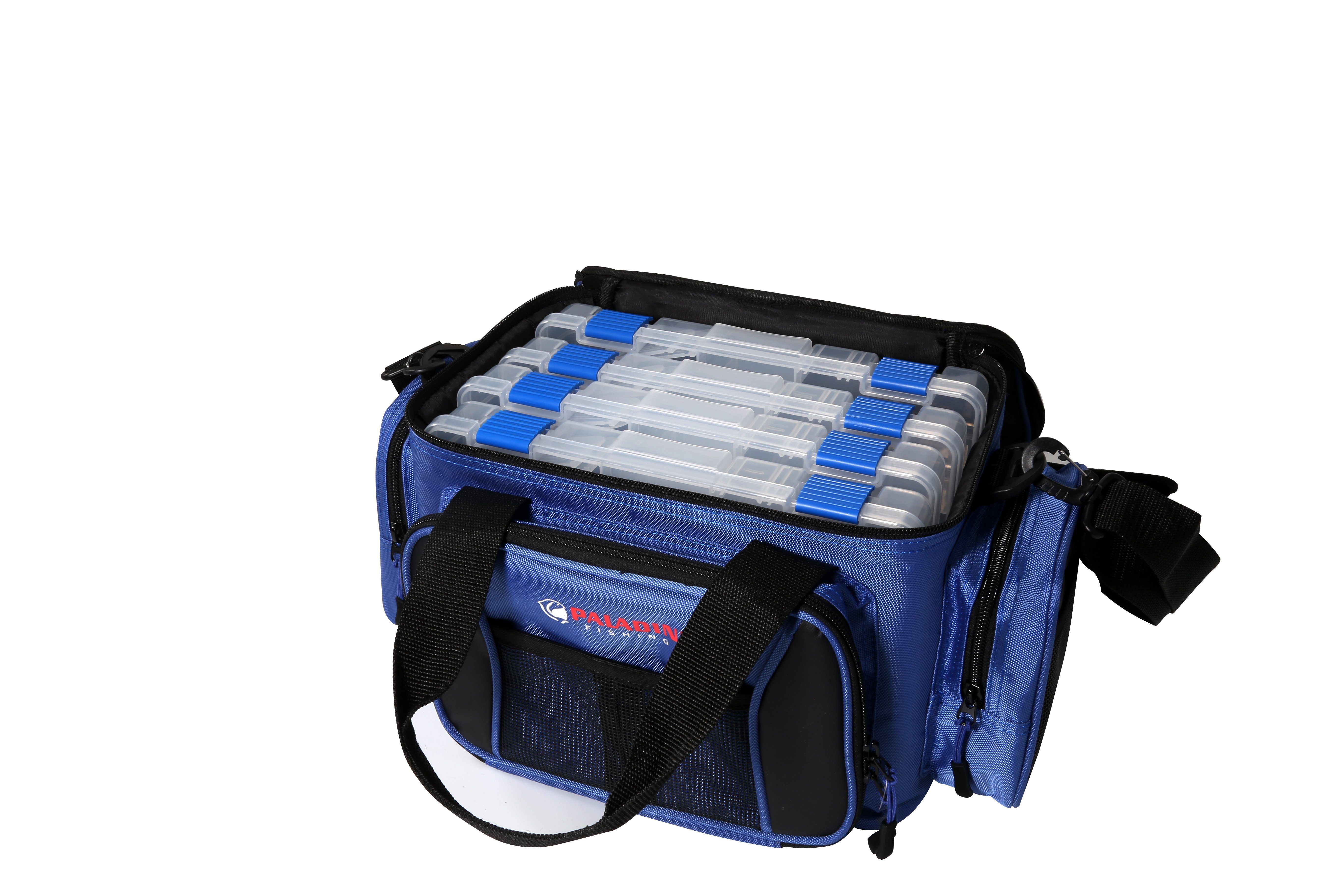 Paladin Angelkoffer Boxentasche (Boxentasche mit 4 Plastikboxen), Angeltasche mit vielen Taschen und Stauraum