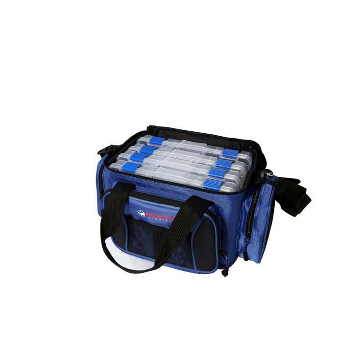 Paladin Angelkoffer Boxentasche (Boxentasche mit 4 Plastikboxen) Angeltasche mit vielen Taschen und Stauraum