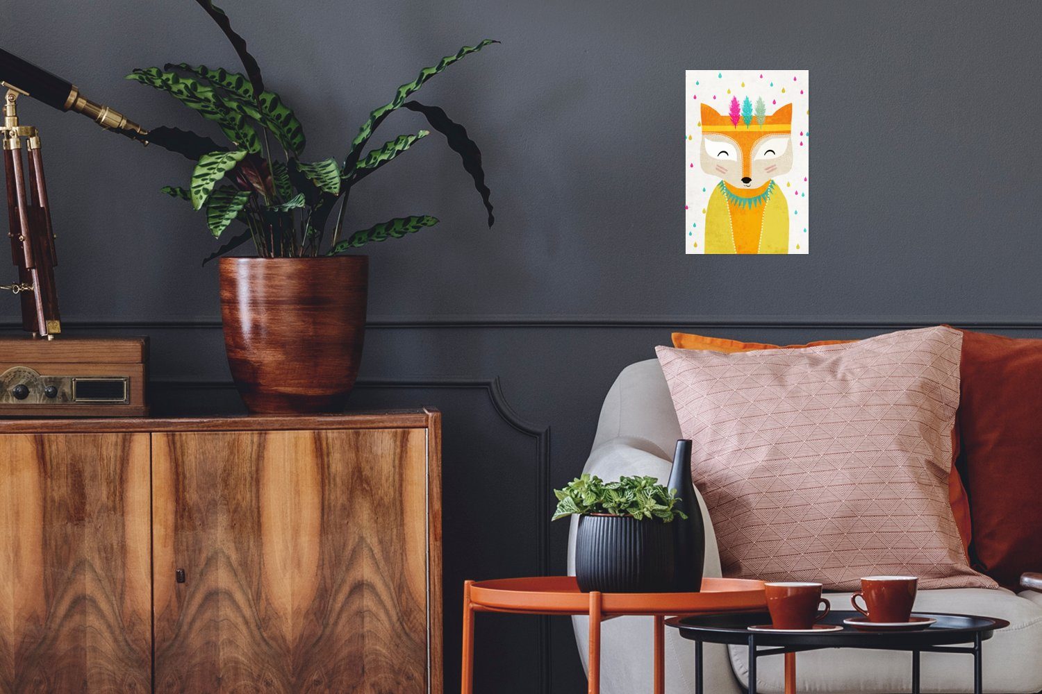 MuchoWow Poster Tiere - Farben - Fuchs - Porträt, (1 St), Poster, Wandbild, Wandposter für Wohnzimmer, Ohne Rahmen