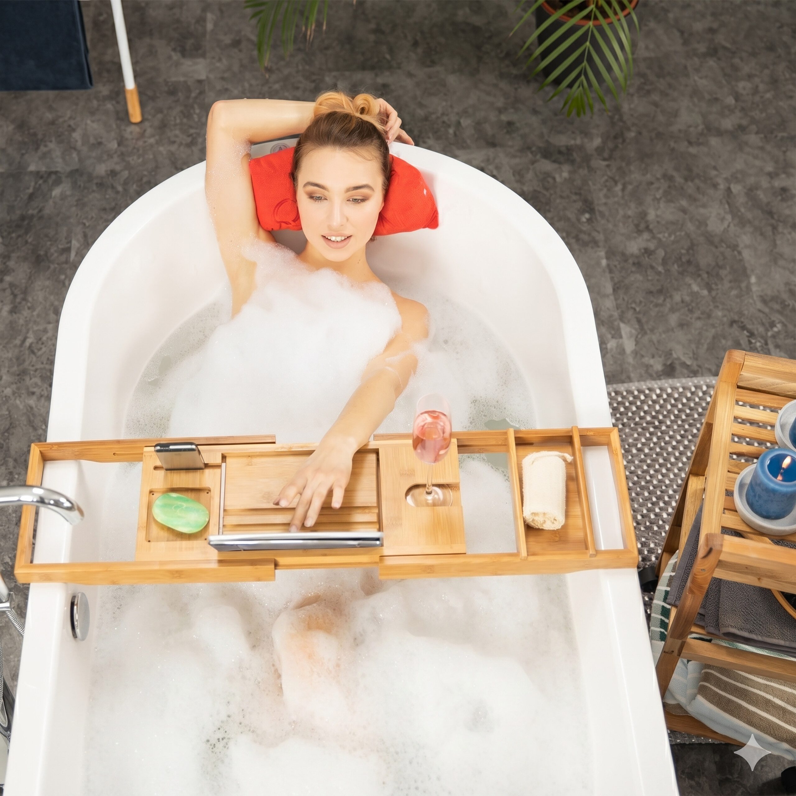 relaxdays Badewannenablage Bambus mit Buchstütze