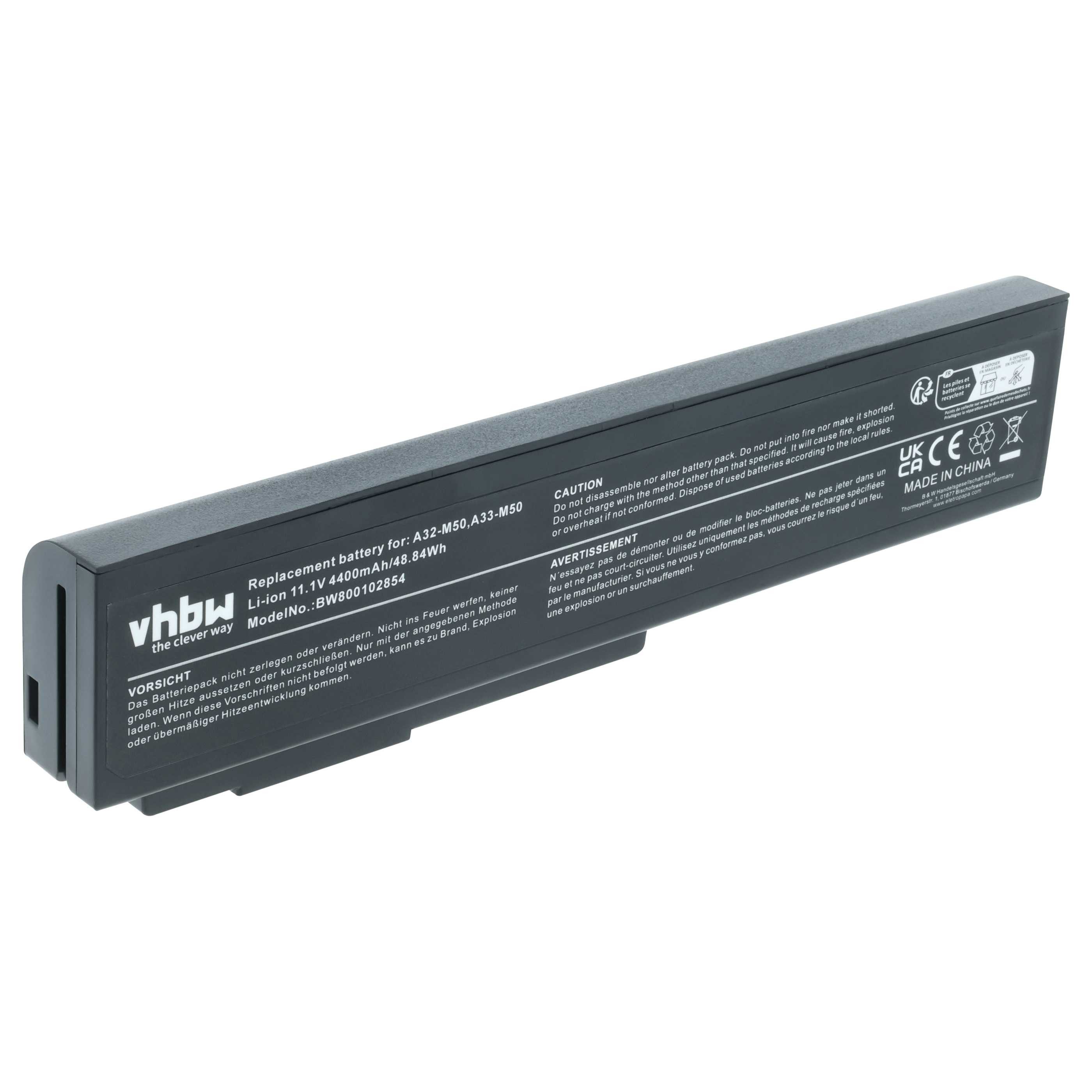 vhbw Akku passend für Asus G60, G50, G51Jx-A1, G51J-3D, G51J-A1, G50VT, Laptop-Akku Akku Li-Ion 4400 mAh (11,1 V, 1 St), Leistungsfähiger Austausch-Akku für Notebook, Wiederaufladbar, Jede