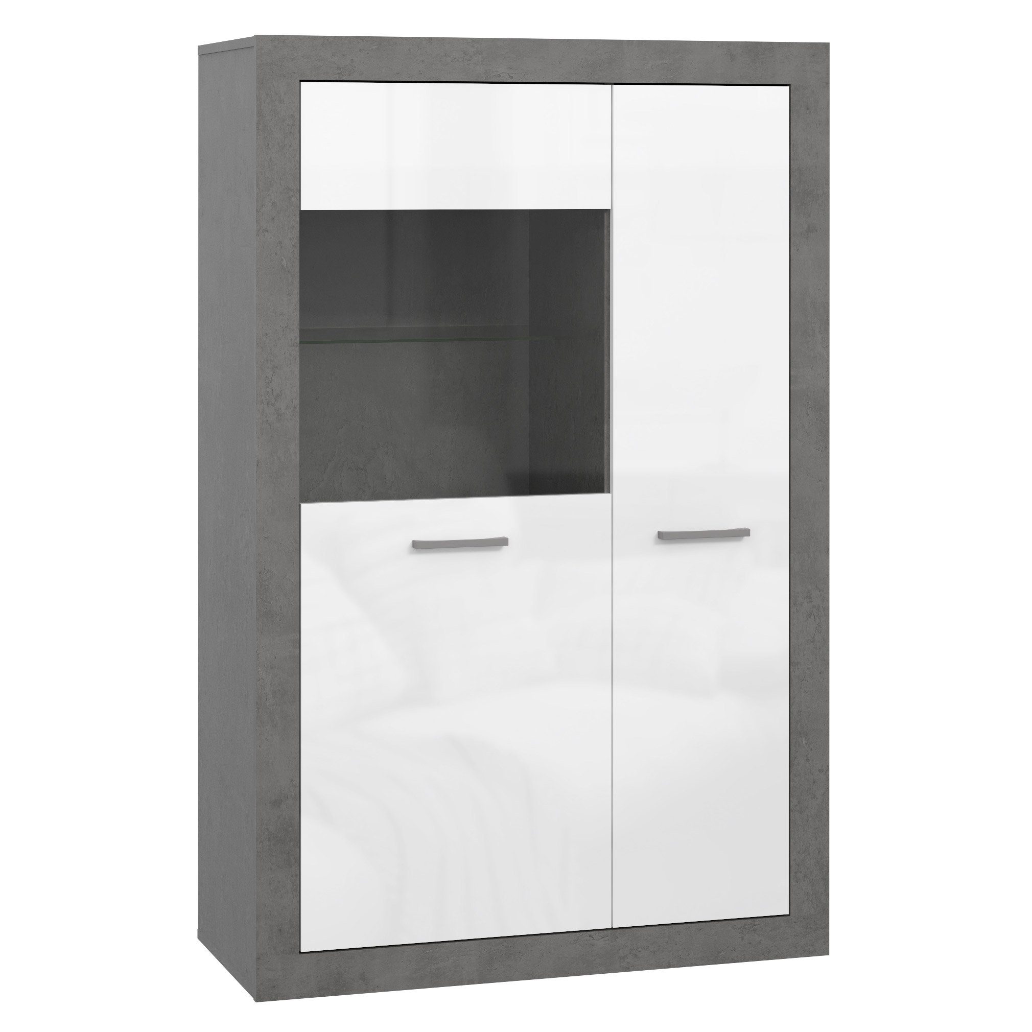 Newroom Vitrine Loxley Vitrine Betonoptik Modern Vitrinenschrank Glasvitrine Wohnzimmer