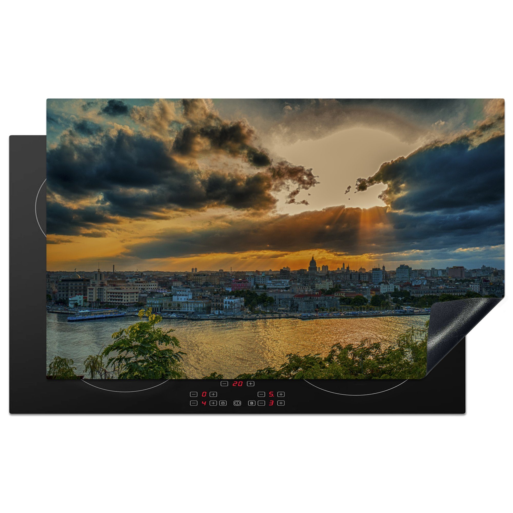 MuchoWow Herdblende-/Abdeckplatte Farbenfroher Sonnenuntergang über dem nordamerikanischen Kuba, Vinyl, (1 tlg), 83x51 cm, Ceranfeldabdeckung, Arbeitsplatte für küche