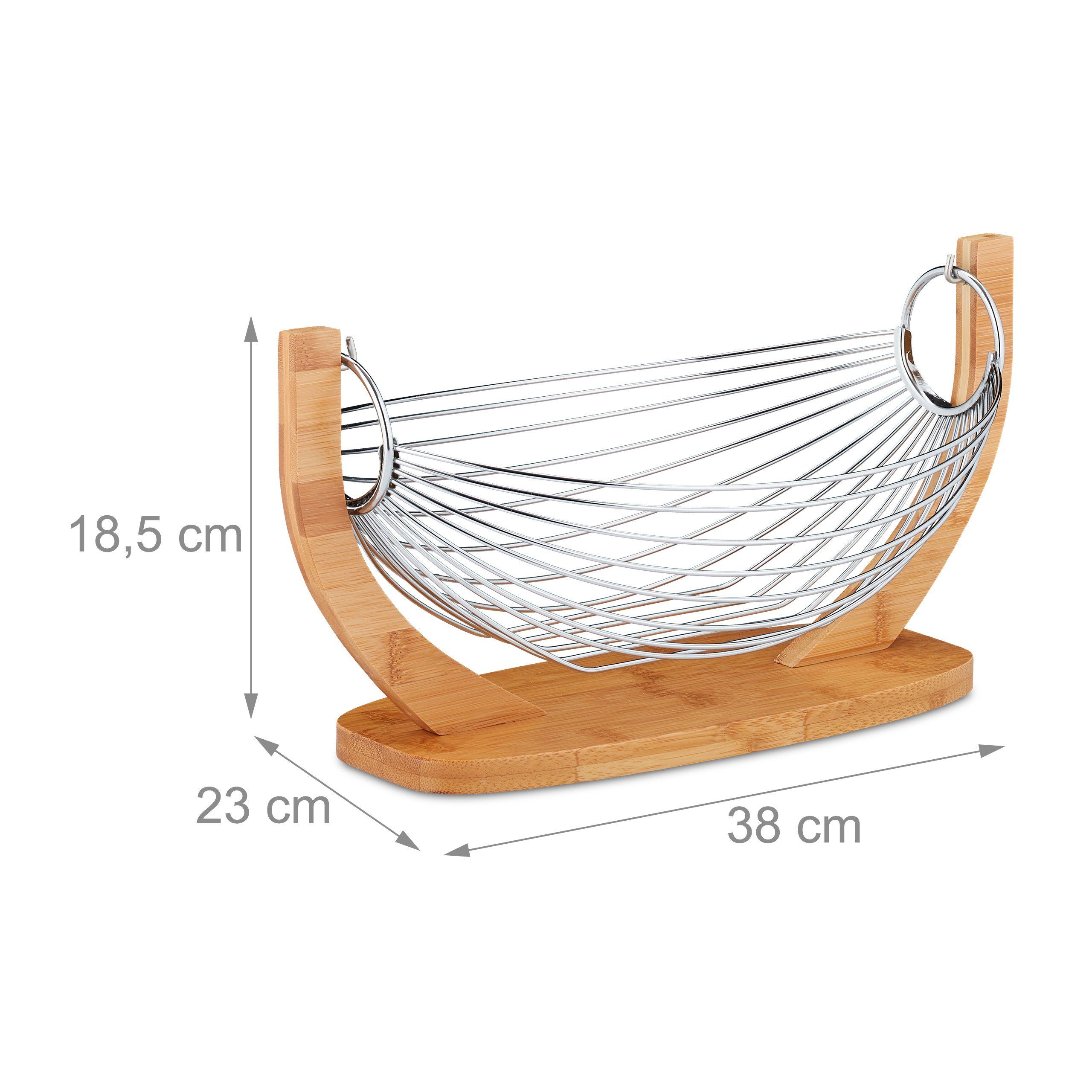 relaxdays Obstschale Obsthängematte aus Bambus und Edelstahl, Bambus, (1-tlg) – Bild 4 von 5