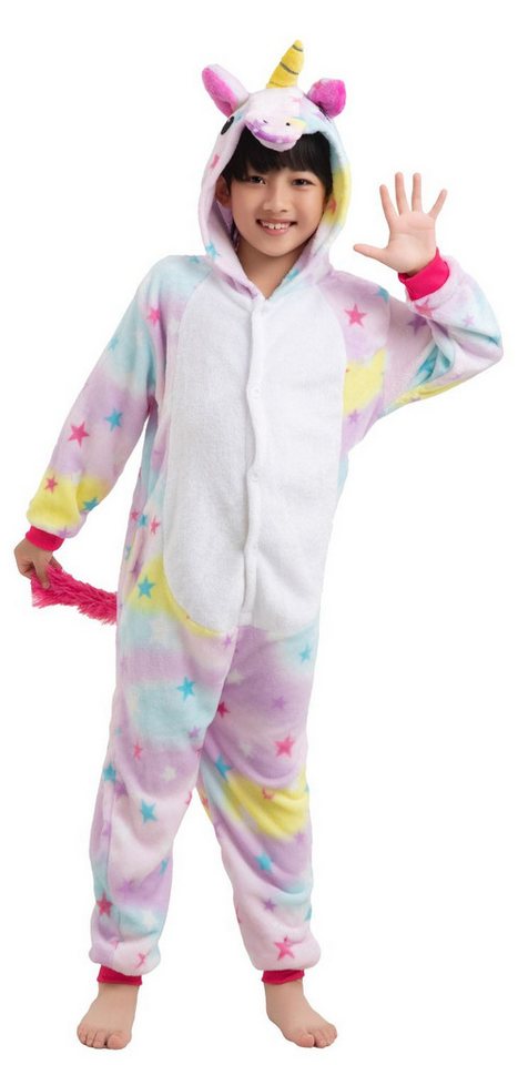 Corimori Jumpsuit Kinder Kostüm Jumpsuit Onesie verschiedene Designs (1-tlg) Fasching, Karneval, Tierkostüme Einhorn Sterne 110-116 Mädchen Jungen