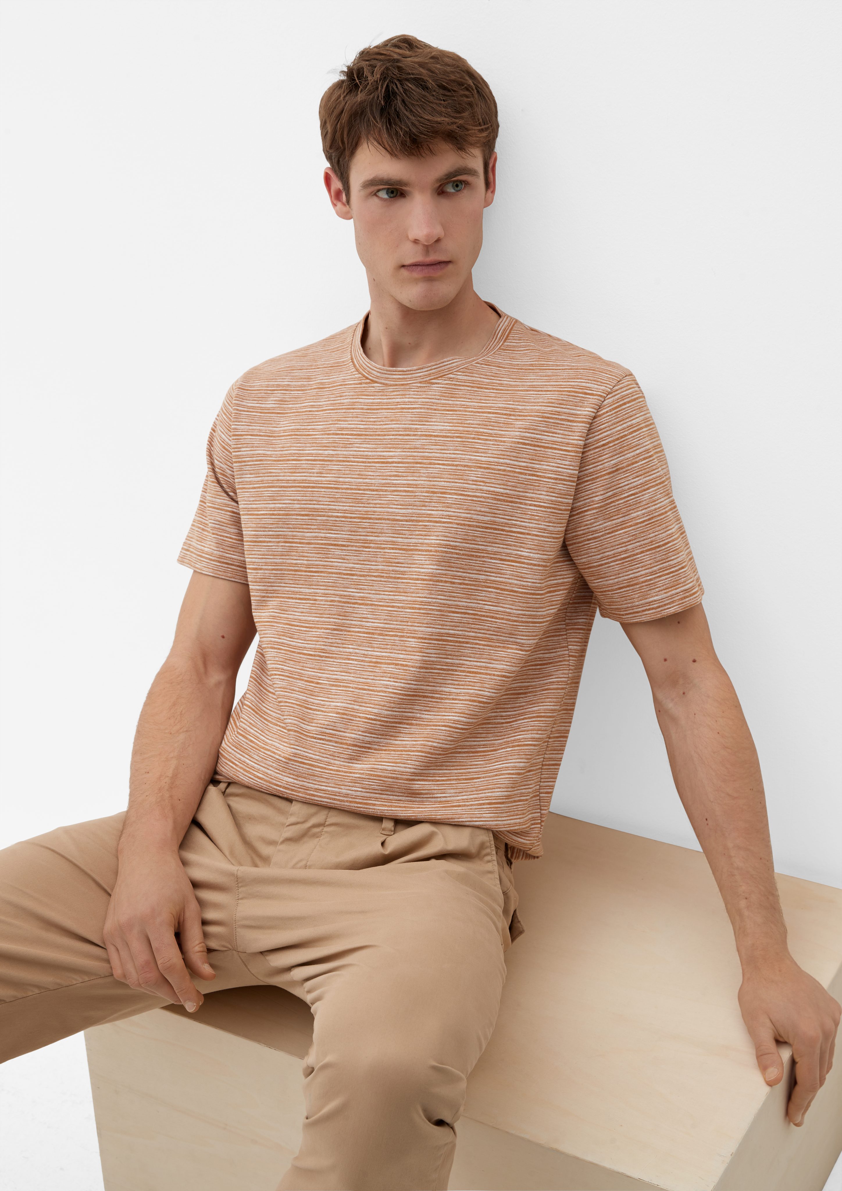 s.Oliver Kurzarmshirt T-Shirt aus Flammgarn-Jersey Blende sandstein