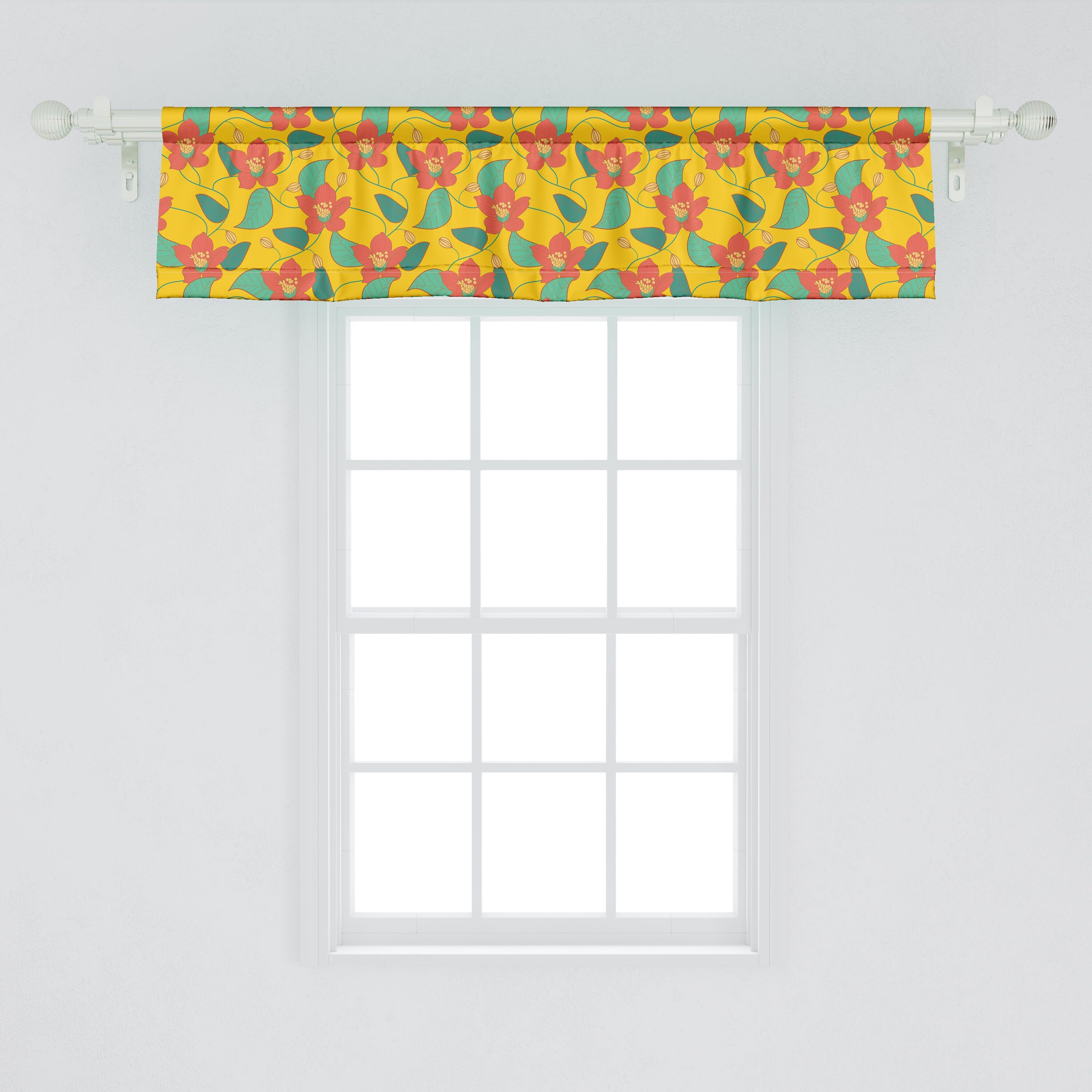 Scheibengardine Vorhang Retro Wiese Küche Stangentasche, Abakuhaus, Muster Volant Microfaser, Schlafzimmer Blumen Dekor mit für