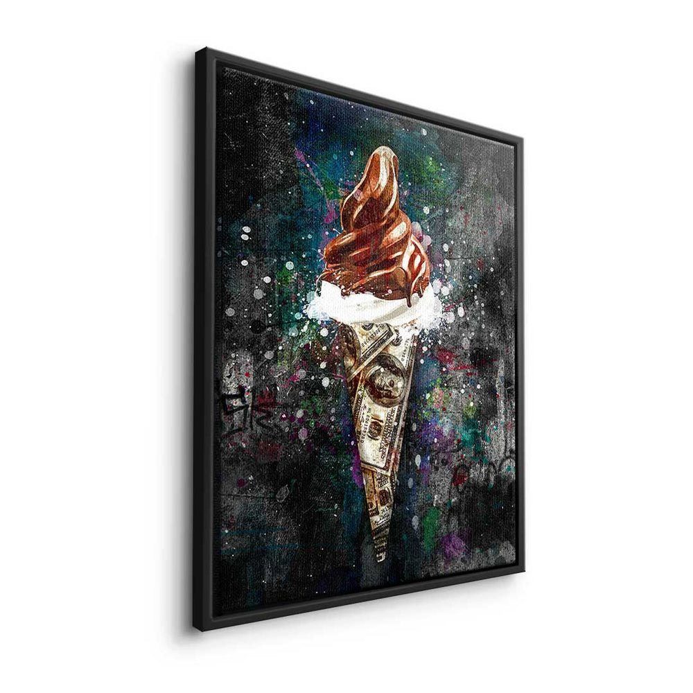 DOTCOMCANVAS® Leinwandbild, Premium Rahmen - schwarzer Leinwandbild Ice Cream Pop Art Money X - - Motivationsbild