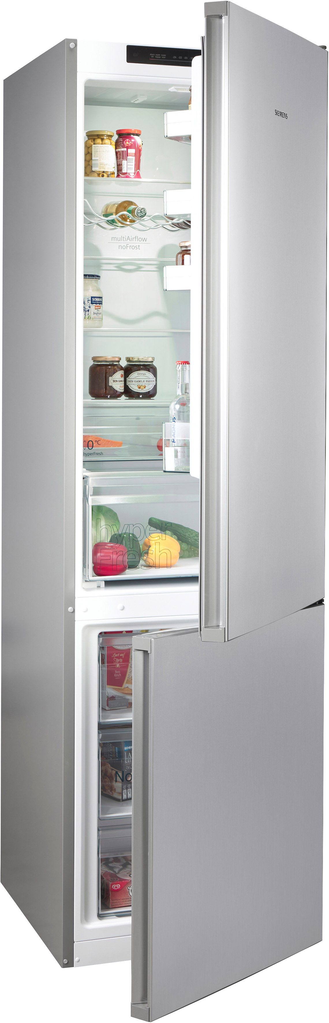 SIEMENS Kühl-/Gefrierkombination iQ300 KG39N2LAF, 203 cm hoch, 60 cm breit, noFrost, hyperFresh 0°C Schublade, nahtlose Platzierung, LED-Licht