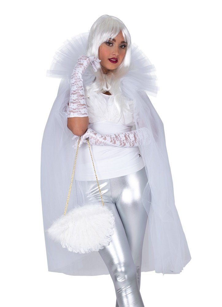 Funny Fashion Hexen-Kostüm Tüll Umhang Cape für Damen - Weiß