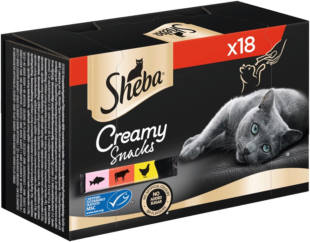 Sheba SHEBA® Beutel Multipack Creamy Snacks 3 Varietäten MSC 5 x 18 x 12g, Snack für: Katze