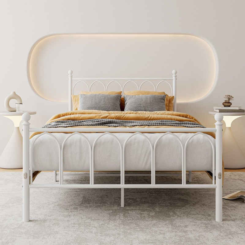 REDOM Metallbett Einzelbett mit Lattenrost, 120x200 cm, Weiß