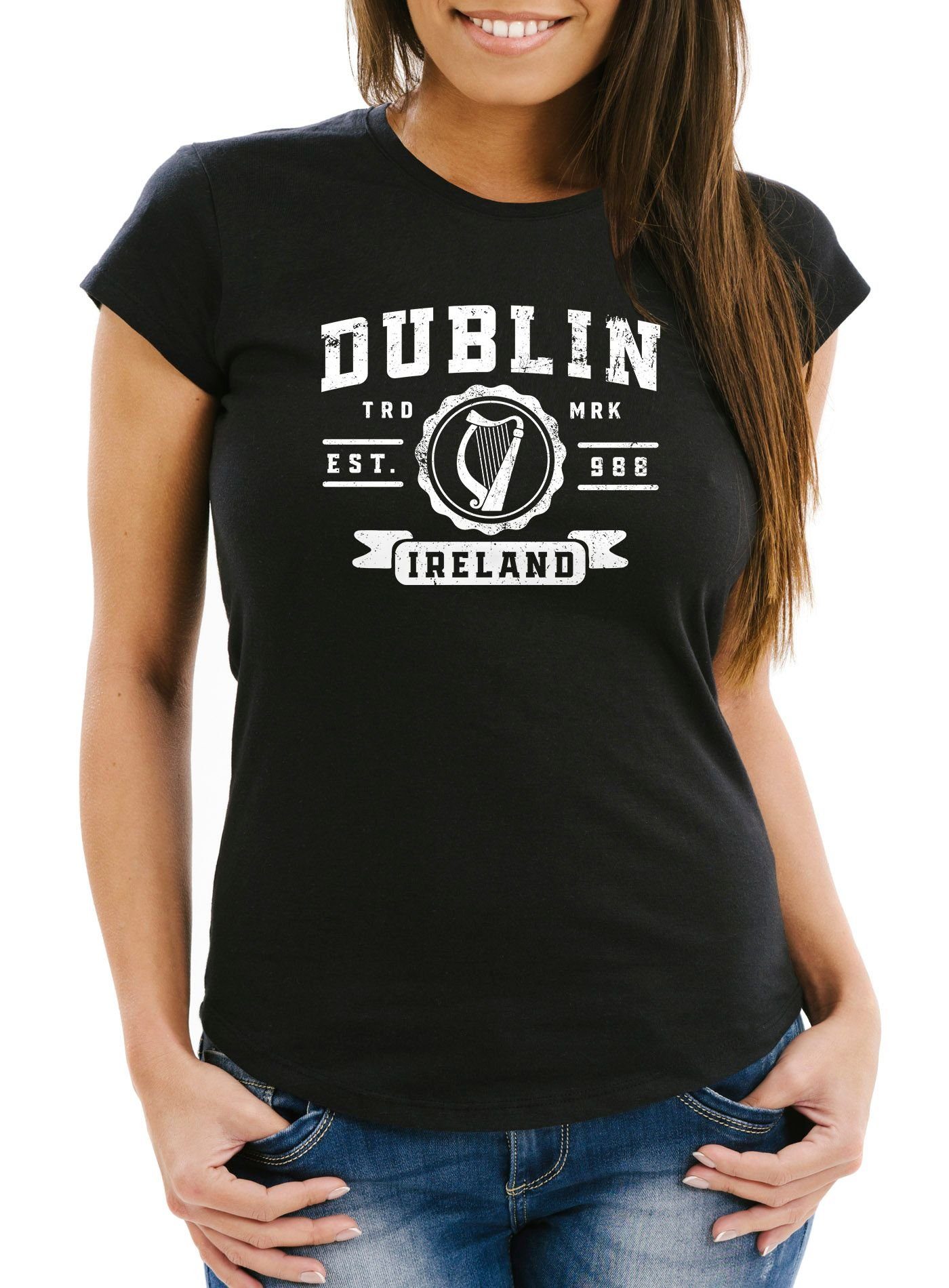 Neverless Print-Shirt Damen T-Shirt Dublin Irland Retro Design Print Aufdruck Fashion Streetstyle Slim Fit Neverless® mit Print