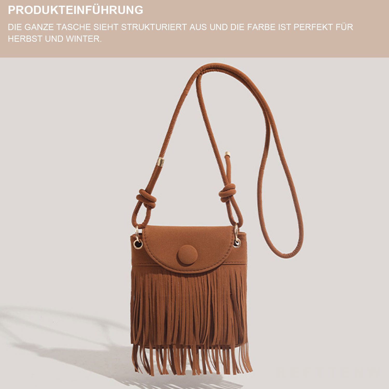 Refttenw Fringe Bag Women's Boho Shoulder Bag, Phone Bag, Small Tassel Crossbody