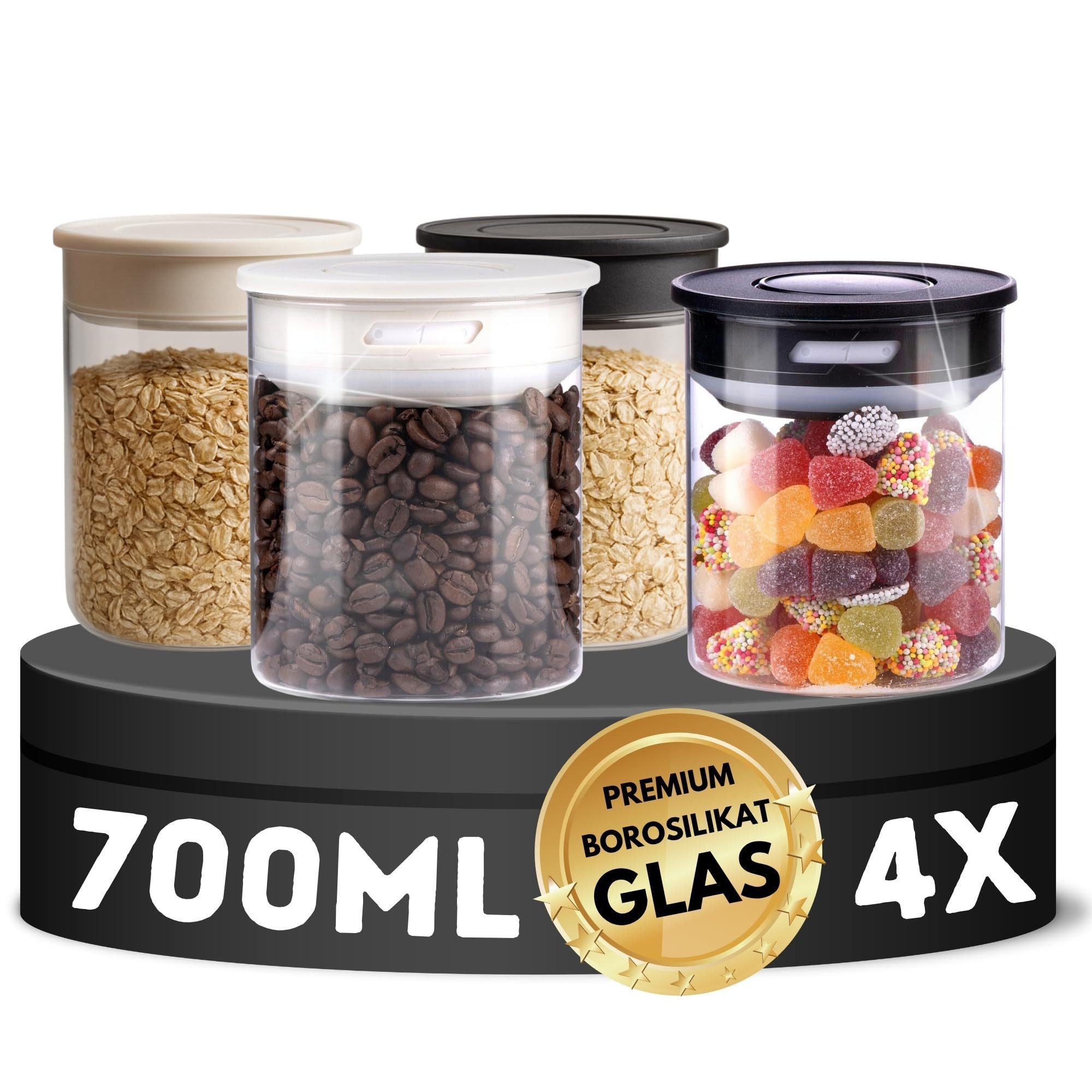 TronicXL Vorratsglas Банки для хранения mit Deckel Vakuum Borosilikat luftdicht Küche Glas Dose, Glas, (Aufbewahrung, 4-tlg., Aufbewahrung Nudeln Müsli), Vorratsglas Frischhaltedose Lebensmittel