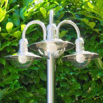 hofstein Außen-Stehlampe »Verna« Außenleuchte Kandelaber aus Edelstahl in modernem Design, ohne Leuchtmittel, Lampenschirmen aus Glas, Wegeleuchte 200cm, Gartenlampe mit E27, IP44