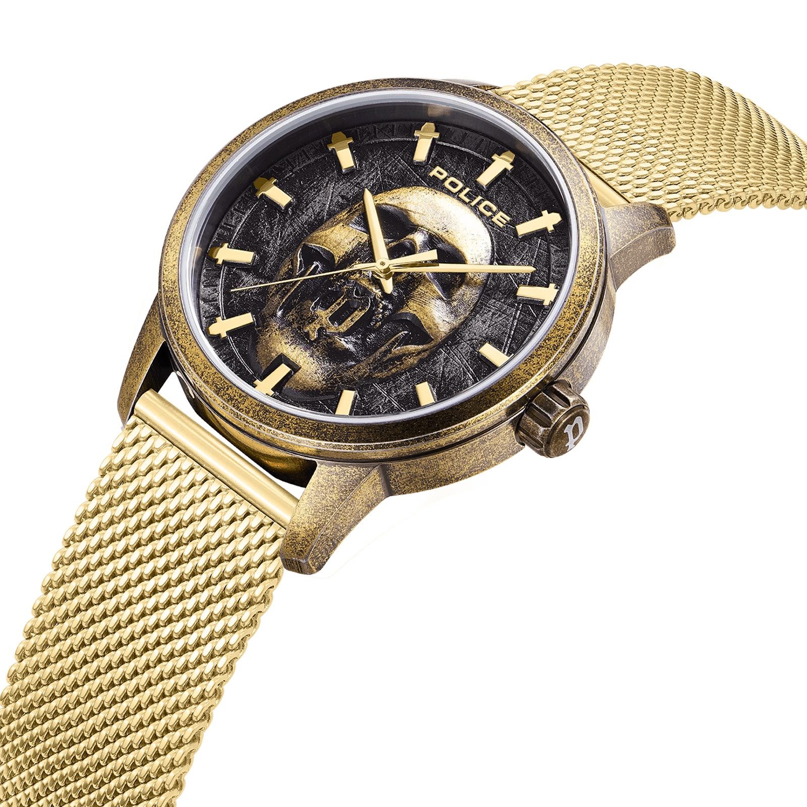 Police Quarzuhr Police Herrenuhr Edelstahl gold, (Analoguhr), Herrenuhr rund, extra groß (ca. 44x52mm) Edelstahlarmband