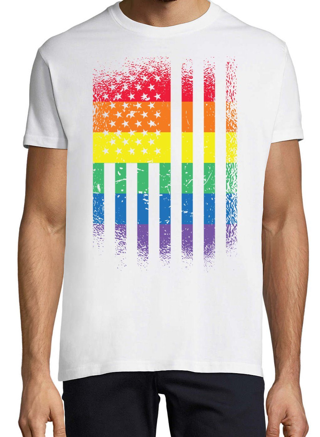 Frontdruck mit Designz Shirt Flagge Weiss T-Shirt Amerika Pride Youth Trendigem Herren