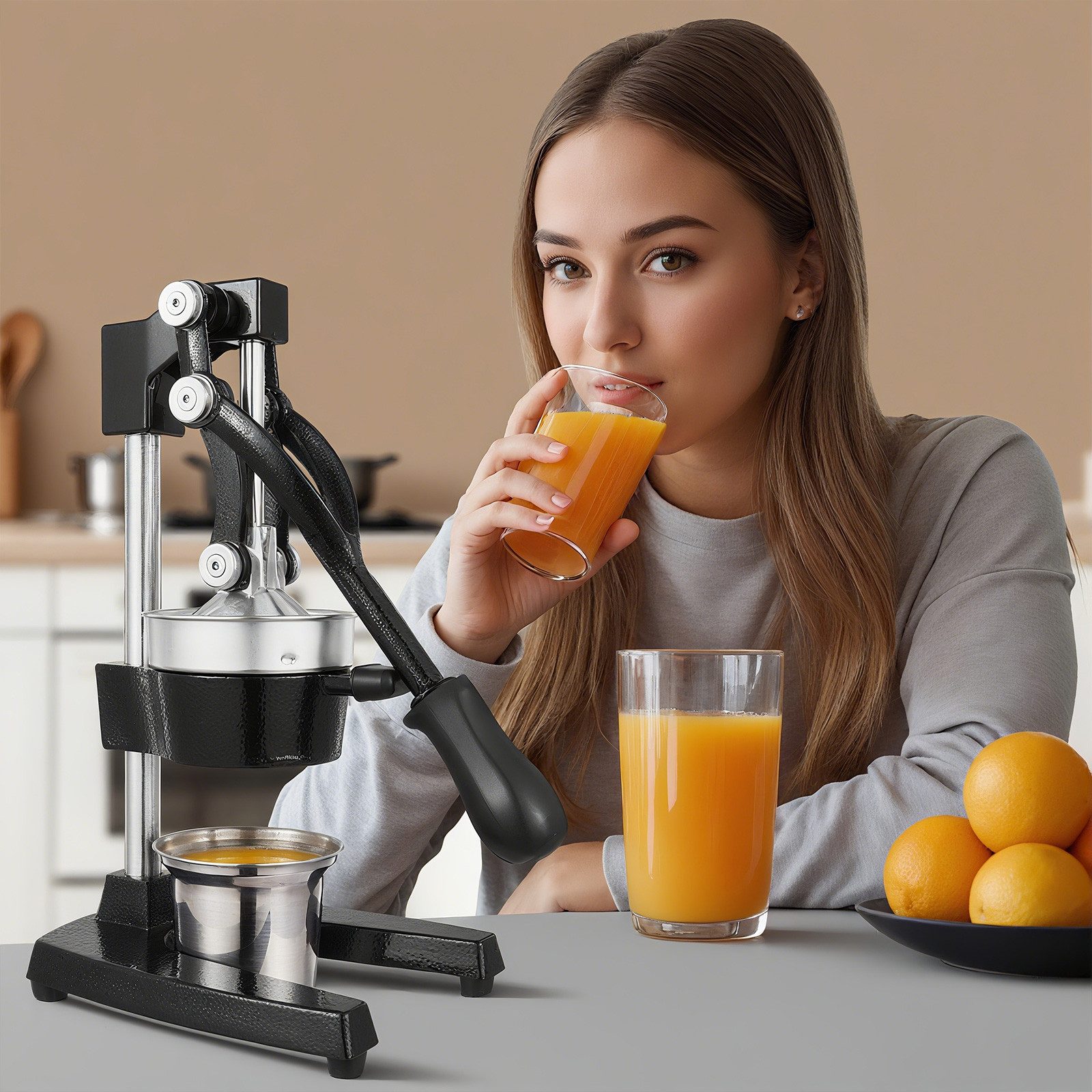 FOHERE Obstpresse Orangenpresse, Zitruspresse, Manuelle Saftpresse aus Gusseisen (1 St), Gusseisen, mit ergonomischer Gummigriff und rutschfeste Füße