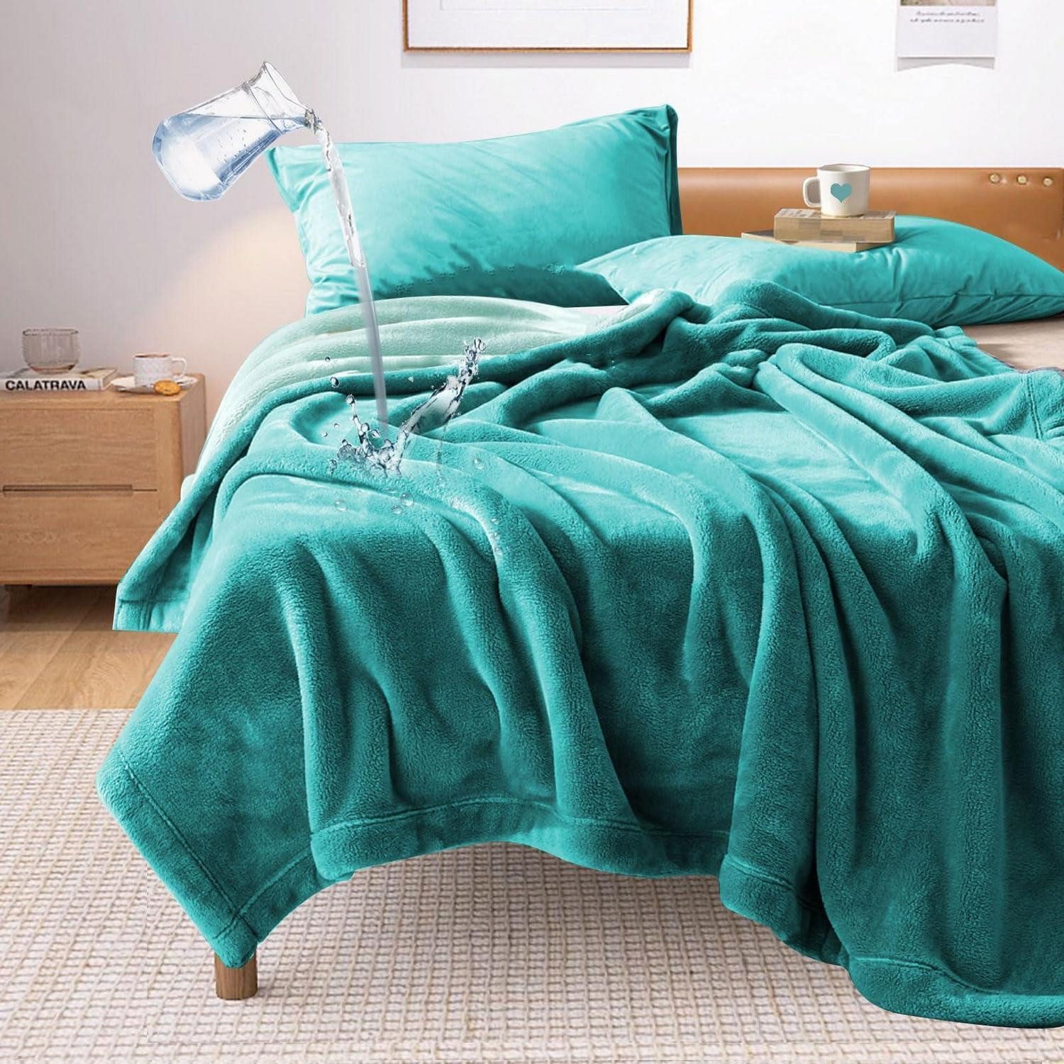 Wohndecke Decke wasserdicht 200x150cm Aqua/Türkis, LuxusKollektion