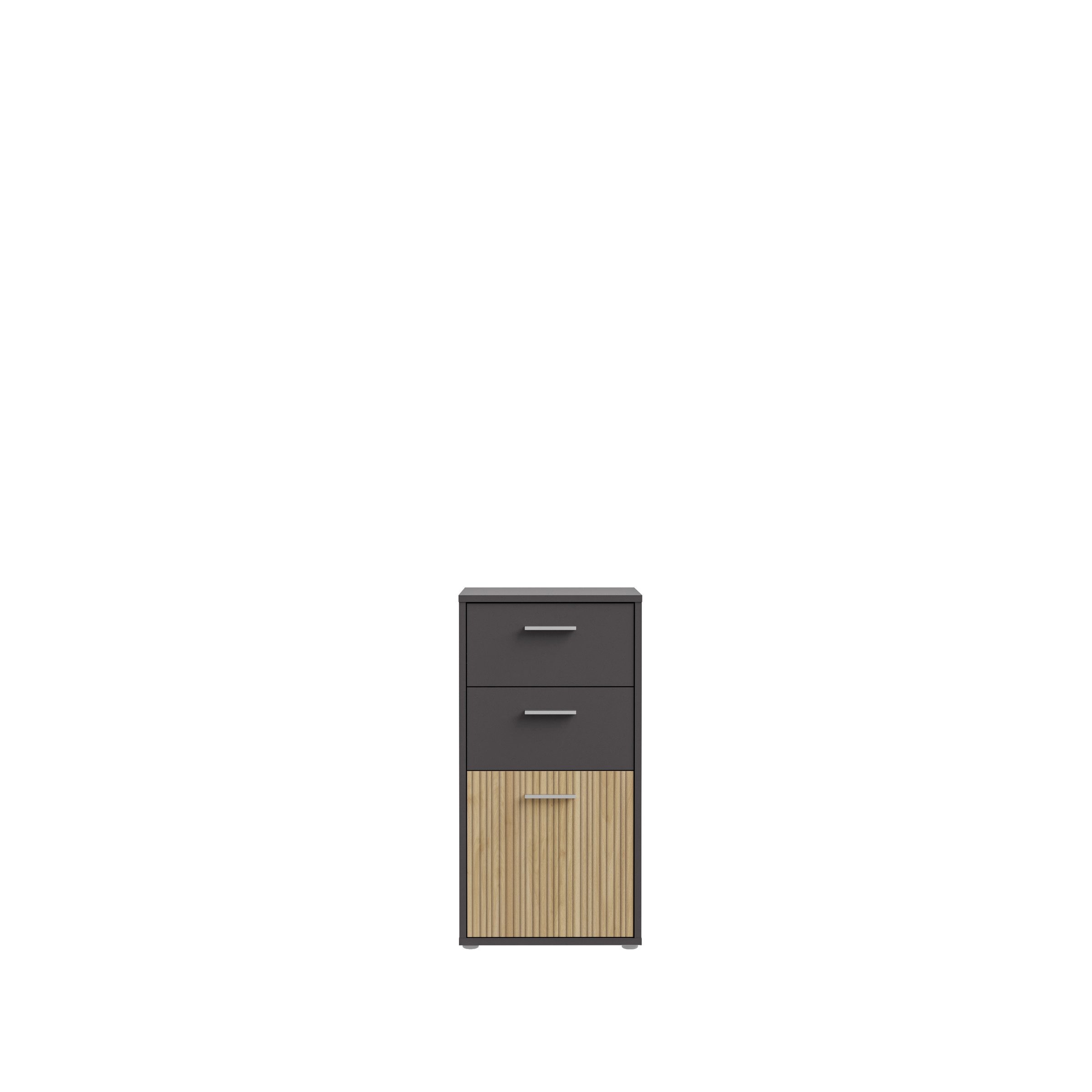 FORTE Kommode 2 Schübe, 1 Tür, grau / Lamela Eiche Dekor - 48,8x95,1x40cm (B/H/T)