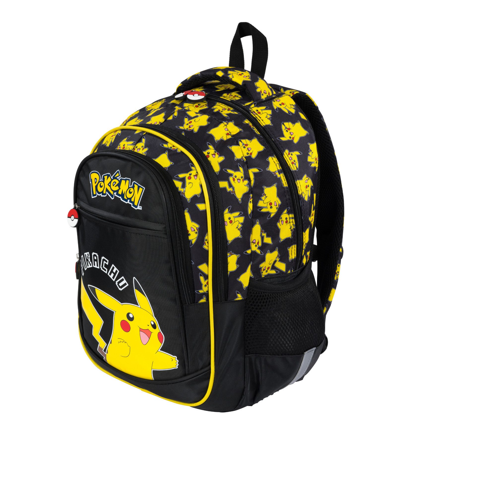 GOLDKIDS Schulranzen für Jungen und Mädchen, 4er-Set - (Schul-Rucksack für Kinder mit, 1-tlg., Federmäppchen - Schuhbeutel und Regenschutz), - Pokemon Motiv - 1-3 Klasse