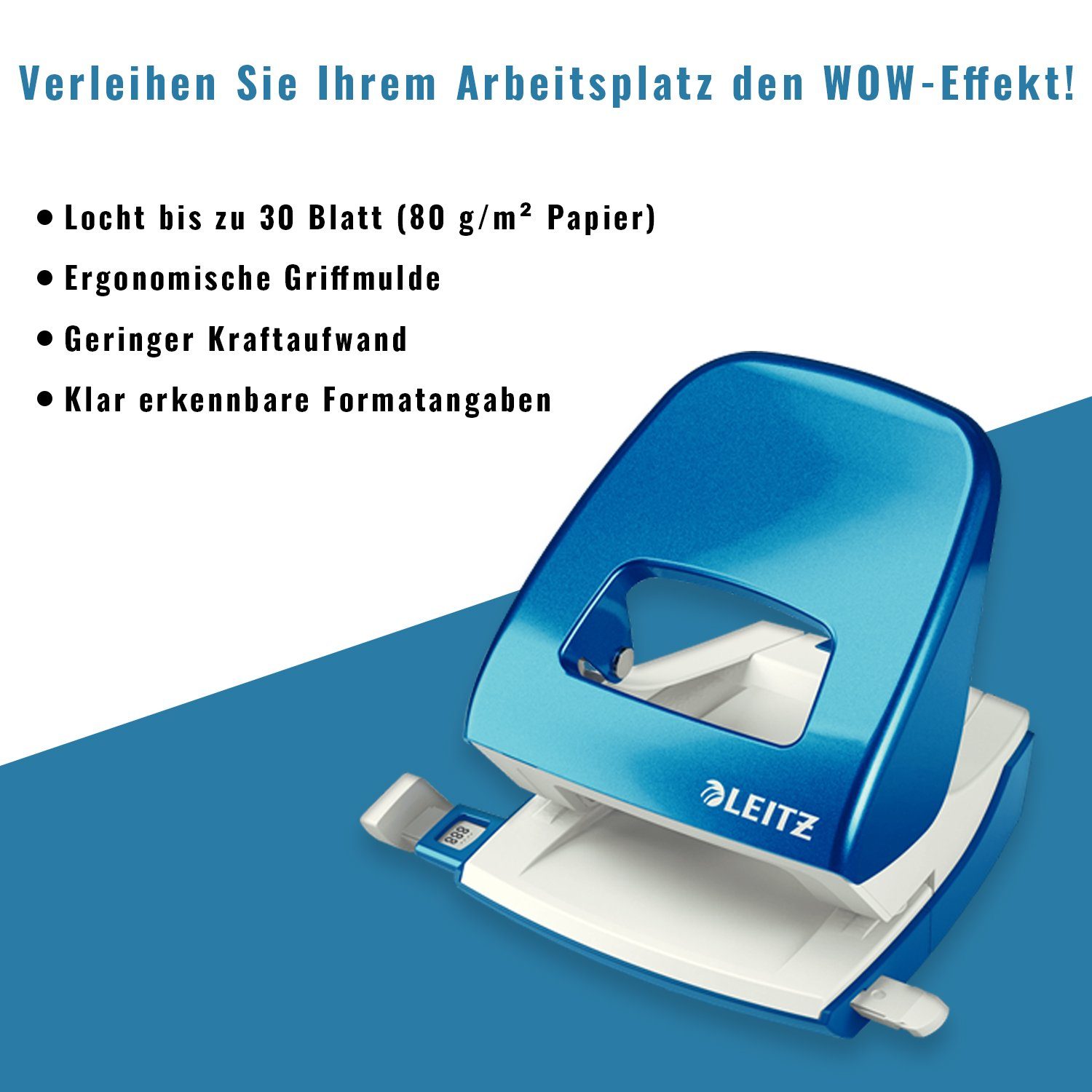 WOW A4, Locher A6 blau Lochstanzer für 30 bis Blatt, Bürolocher LEITZ A5,